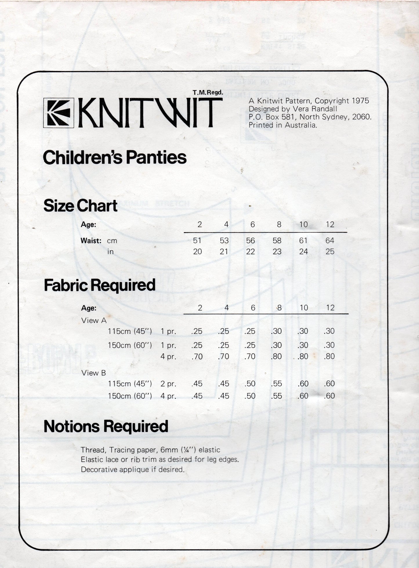 Knitwit 7000 Toddlers & Girls Panties Underwear 1970s Vintage Sewing Pattern Sizes 2 - 12 UNCUT Factory Folded