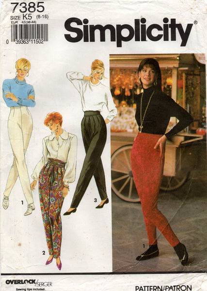 Simplicity 7385 Womens High Waisted Pleated or Stretch Pants 1990s Vin