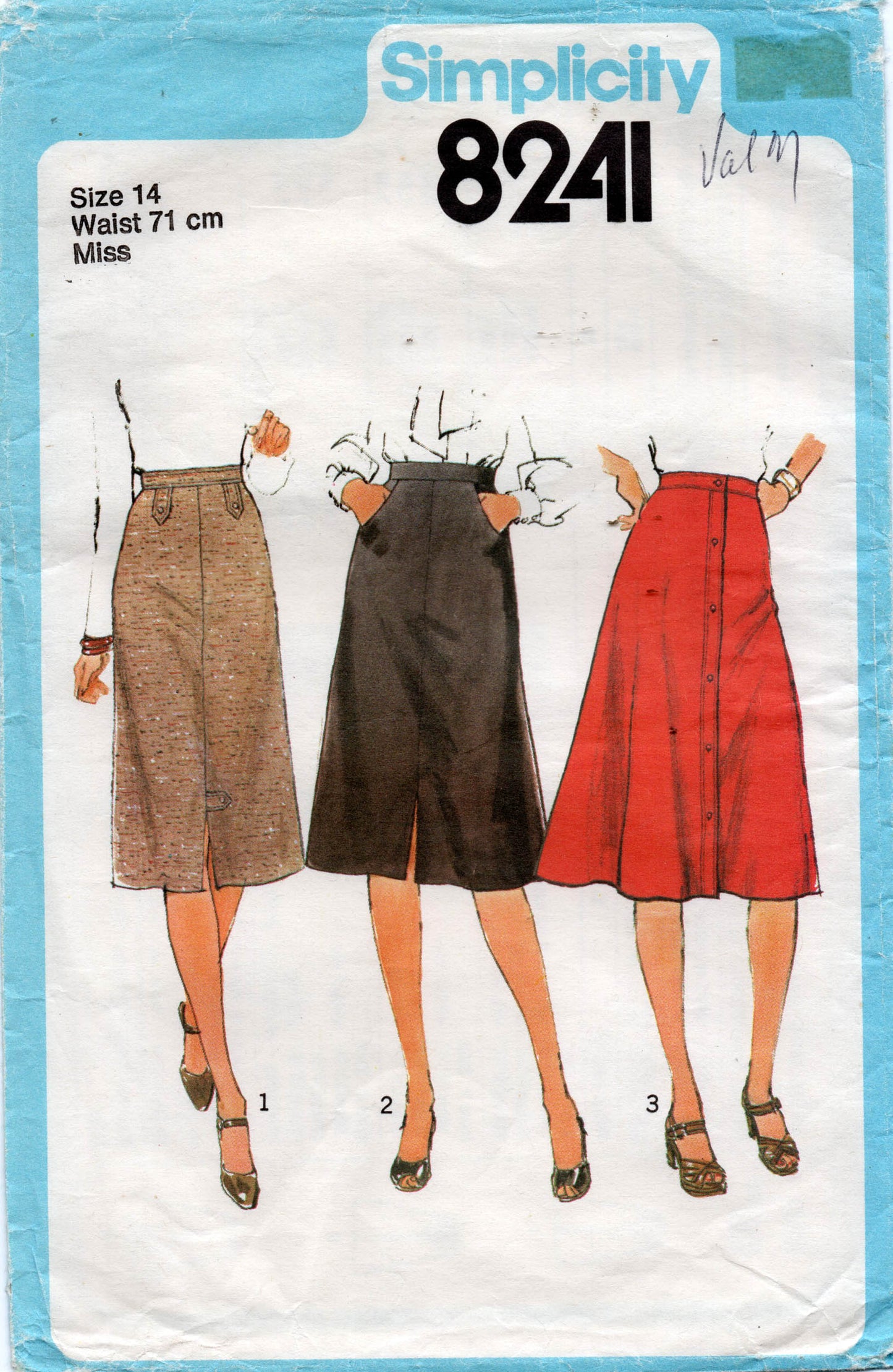 Simplicity 8241 Womens A Line or Button Through Skirts 1970s Vintage Sewing Pattern Size 12 or 14
