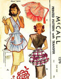 McCall 1279 RARE Womens Ruffled Cobbler Aprons with Embroidery Transfers 1940s Vintage Sewing Pattern ONE SIZE