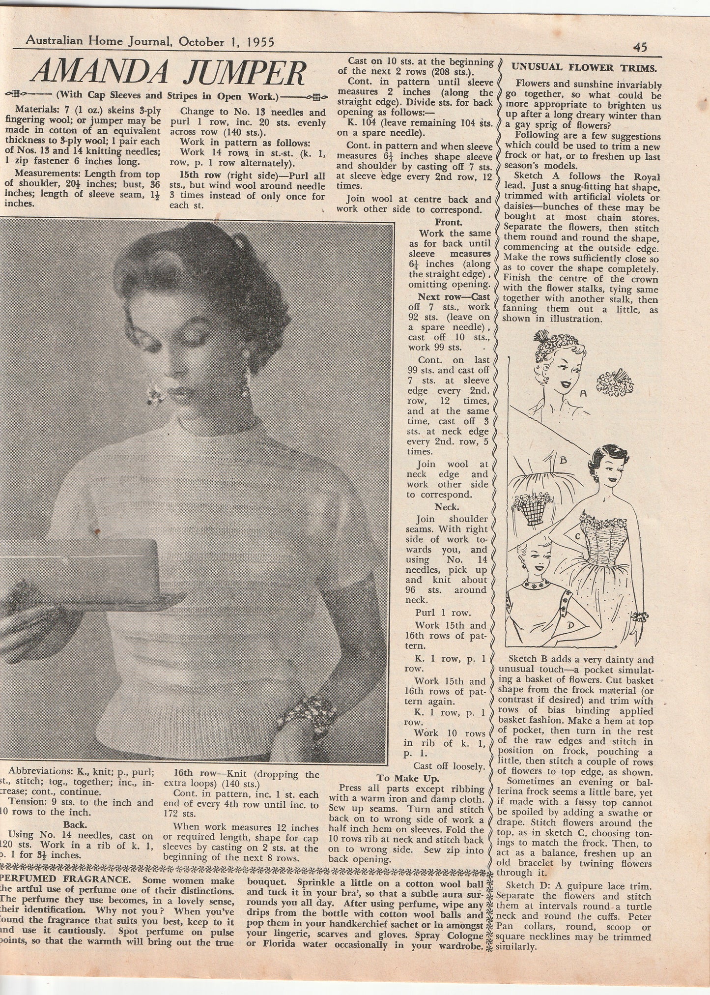 Australian Home Journal October 1955 Magazine with 3 Womens Full Skirt Dresses & Toddlers Sunsuit & Bonnet Paper Sewing Patterns Included