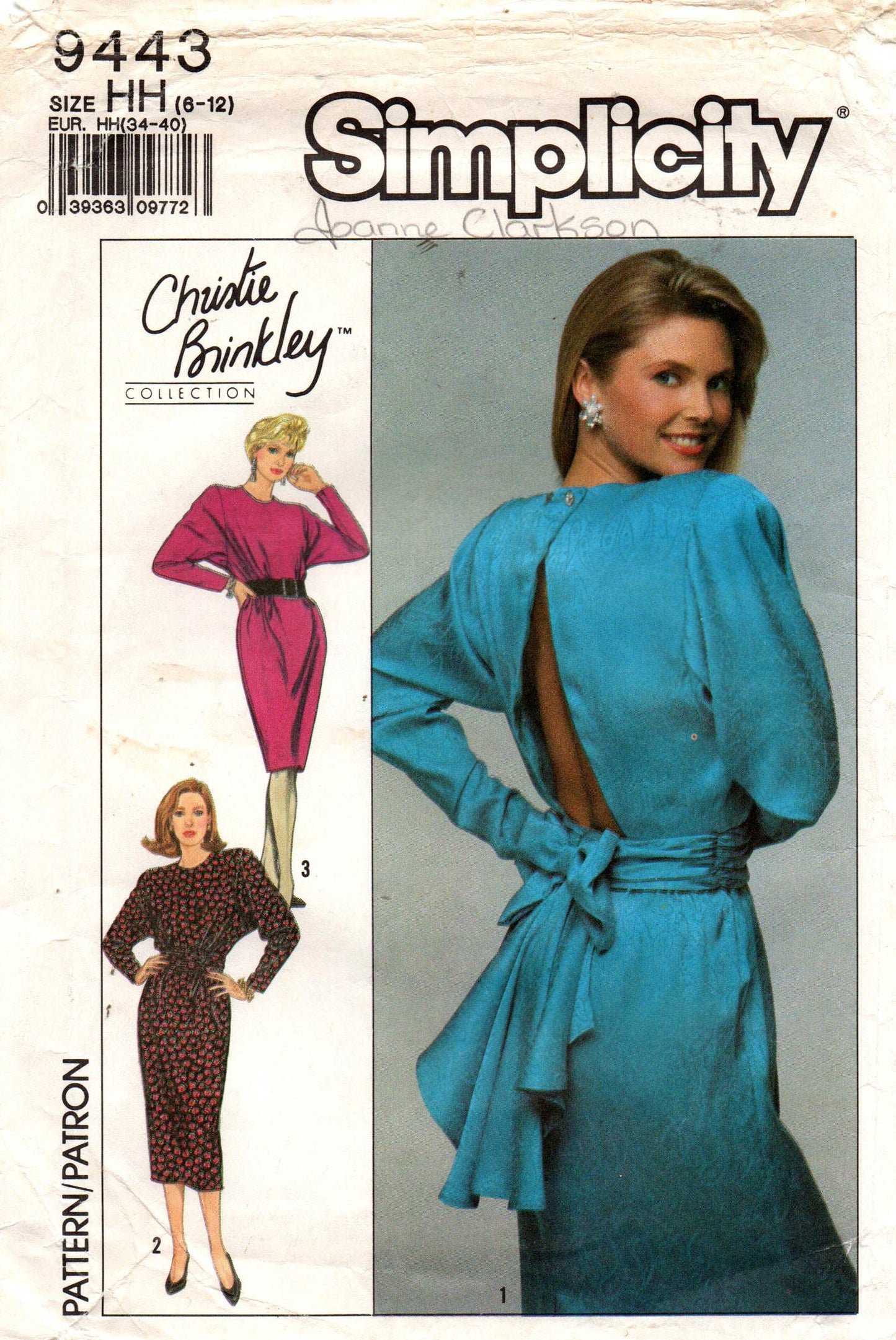 simplicity 9443 80s christey brinkley dress