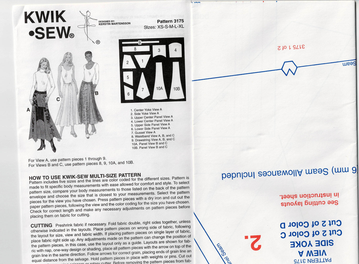 Kwik Sew 3175 Womens Boho Drawstring Waist Patchwork Skirts Out Of Print Sewing Pattern Size XS - XL UNCUT Factory Folded