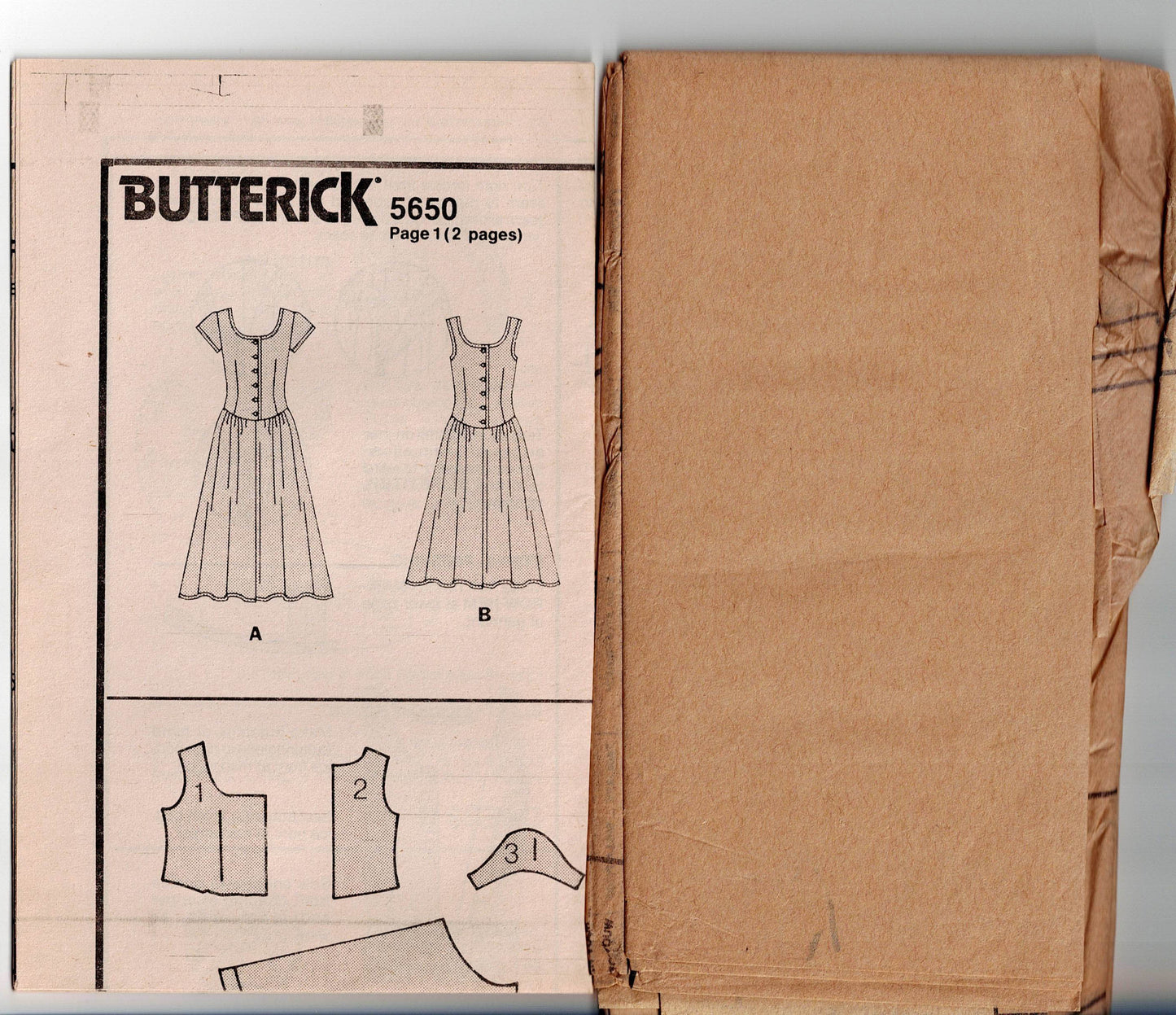 Patrón de costura Butterick 5650 para vestido de verano informal de talle bajo para mujer, años 80, talla 6 a 10, sin cortar, doblado de fábrica
