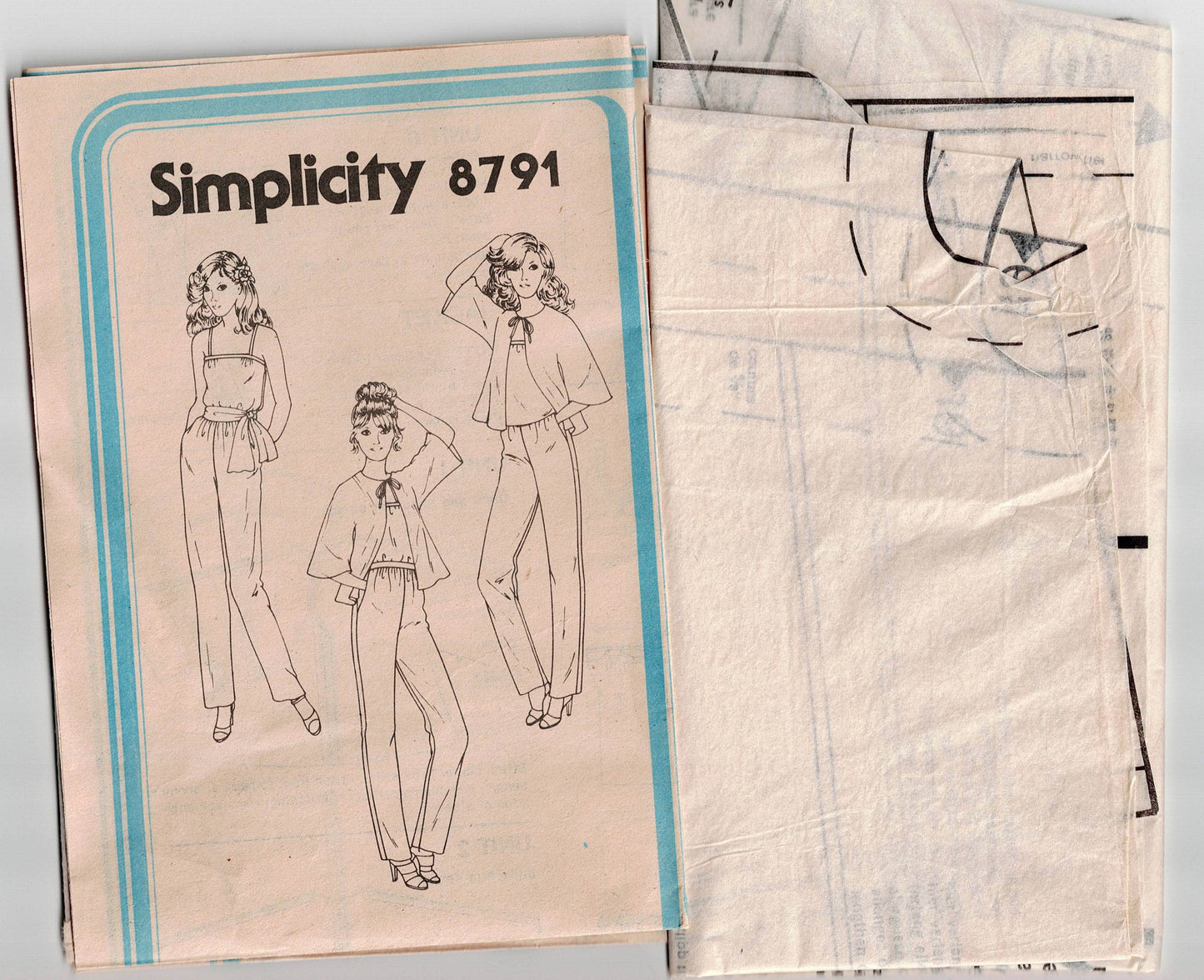 Simplicity 8791 Womens Disco Style Camisole Kimono Jacket Pants & Sash 1970s Vintage Sewing Pattern Size 14 Bust 36 inches