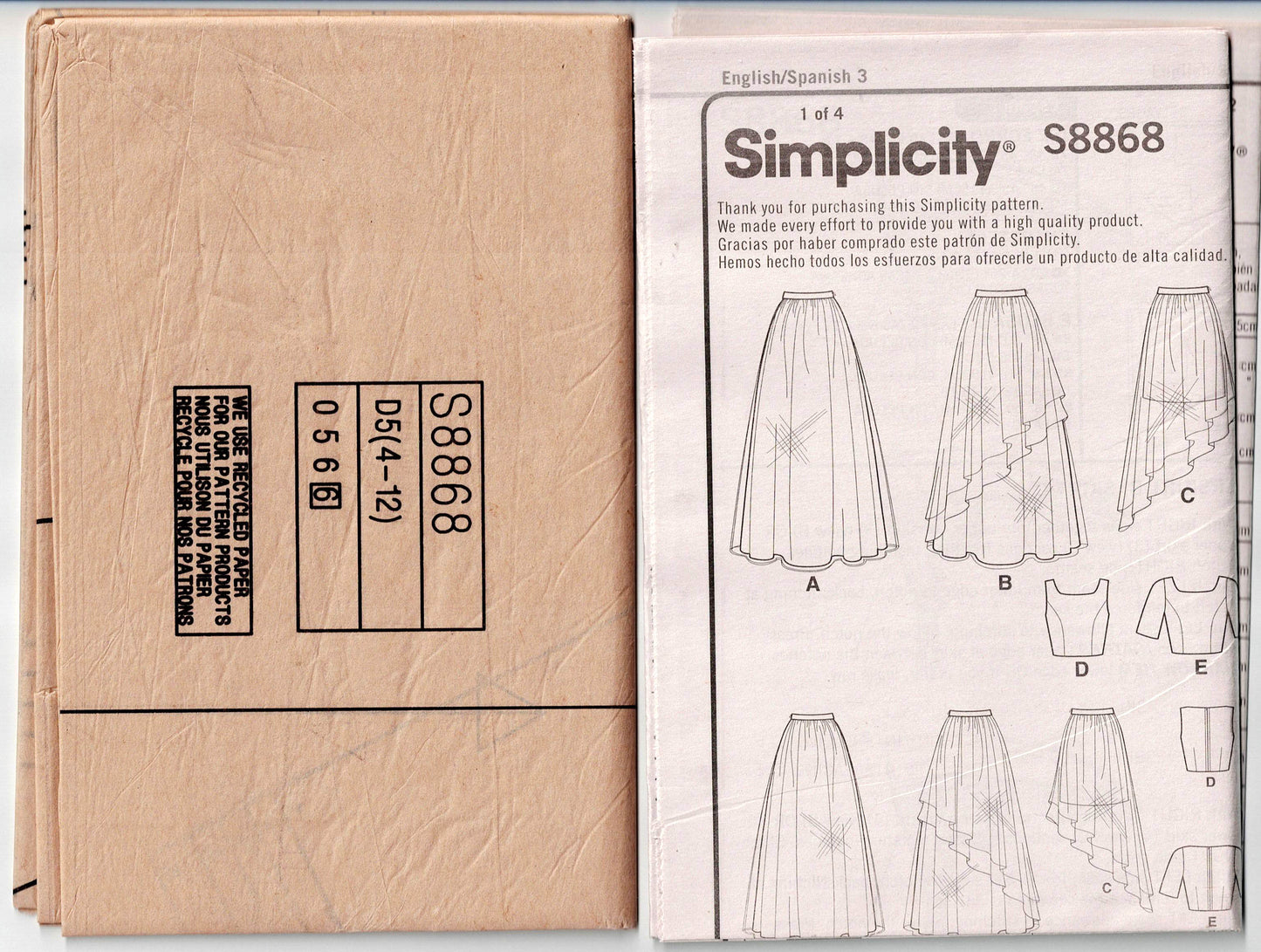 Simplicity 8868 Womens Evening Formal Skirts & Lined Tops Out Of Print Sewing Pattern Size 6 - 14 UNCUT Factory Folded