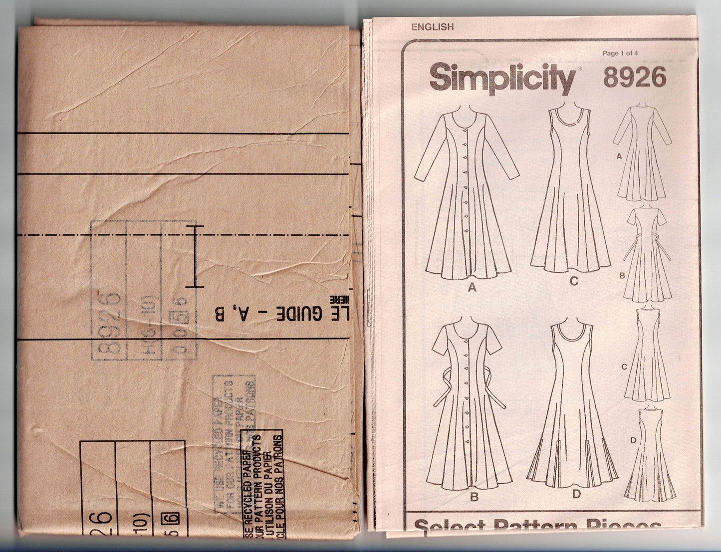 Simplicity 8926 CHRISTIE BRINKLEY Womens Princess Cut Dress with Waist Ties 1990s Vintage Sewing Pattern Size 6 - 10 UNCUT Factory Folded