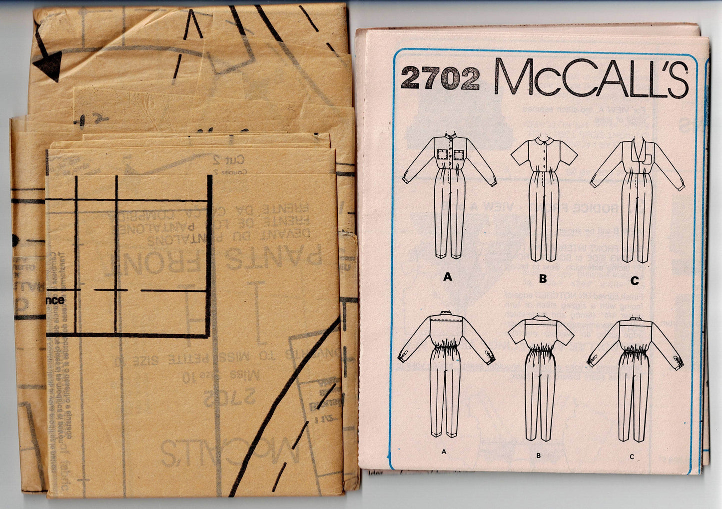 McCall's 2702 Womens Made For You Jumpsuits with Neckline & Sleeve Variations 1980s Vintage Sewing Pattern Size 10 Bust 32.5 inches UNCUT Factory Folded