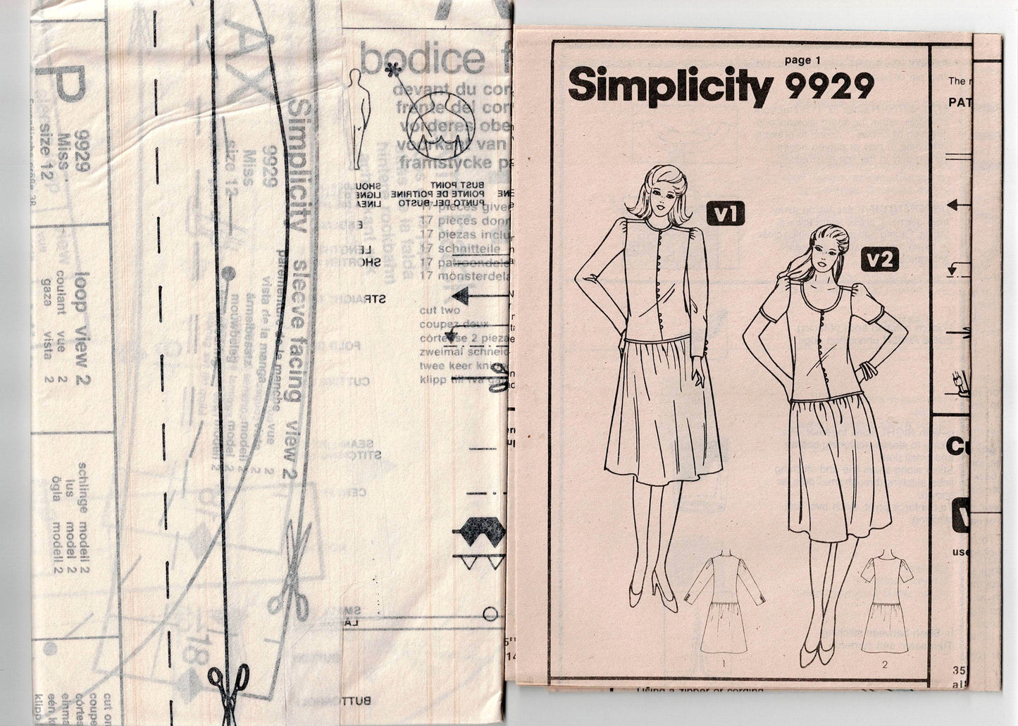 Simplicity 9929 Womens MARY McFADDEN Drop Waisted Dress 1980s Vintage Sewing Pattern Size 12 Bust 34 inches UNCUT Factory Folded