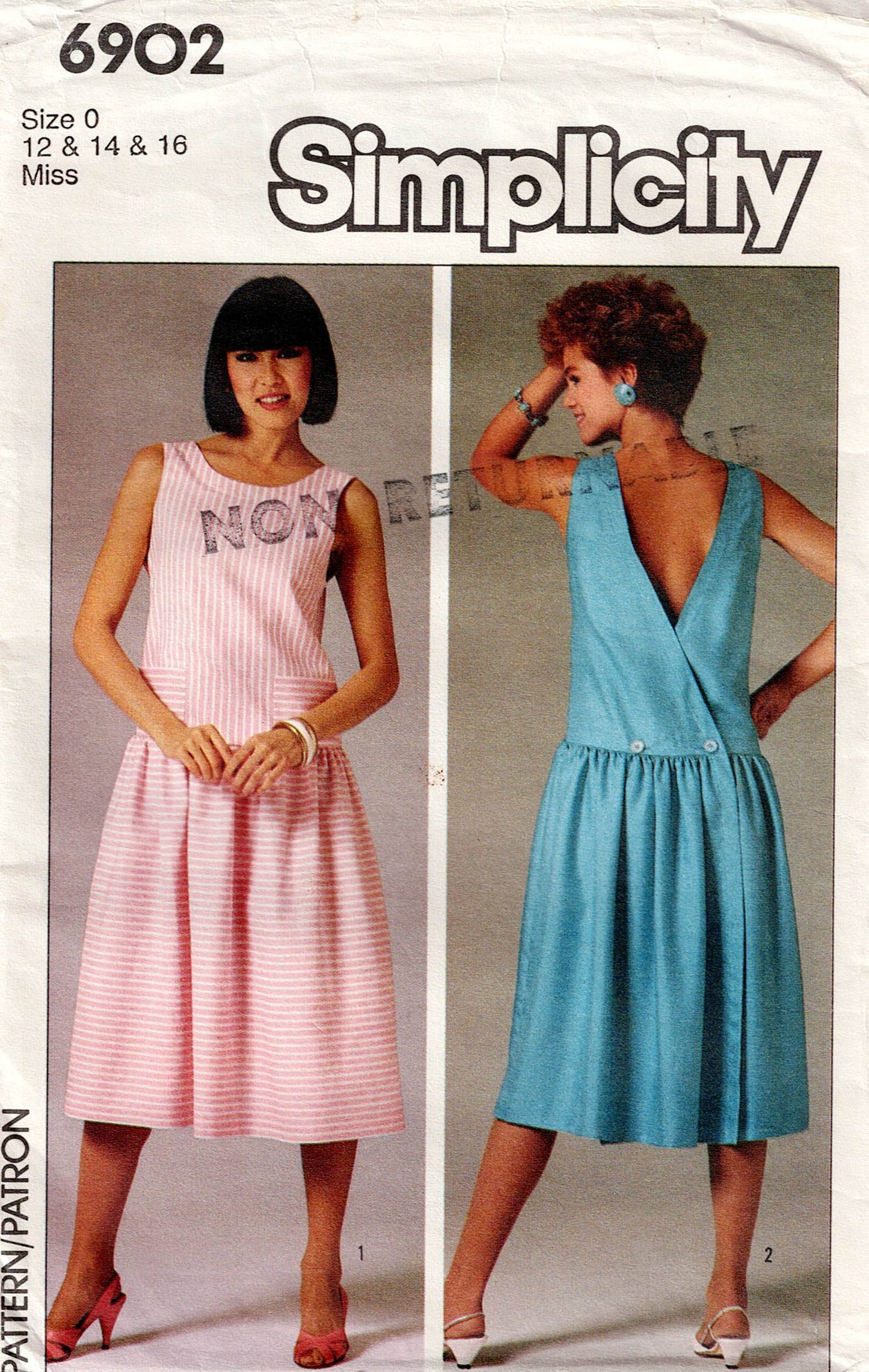 Simplicity 6902 Womens Back Wrap Dress 1980s Vintage Sewing Pattern Size 10 or 12 - 16 UNCUT Factory Folded