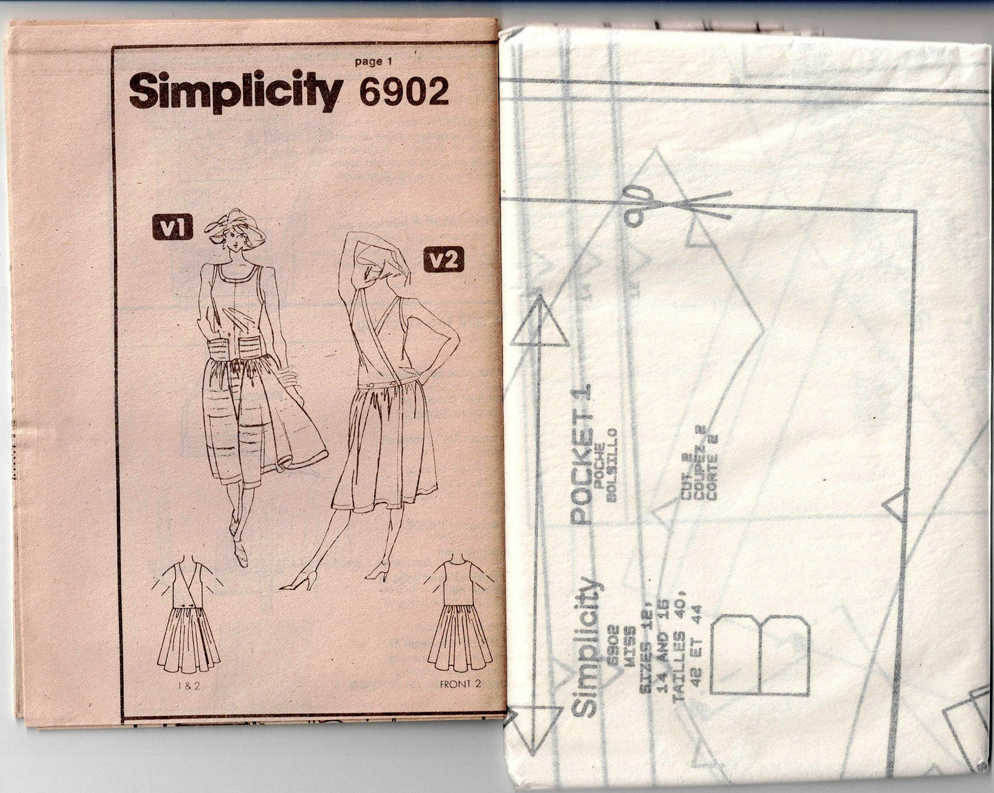 Simplicity 6902 Womens Back Wrap Dress 1980s Vintage Sewing Pattern Size 10 or 12 - 16 UNCUT Factory Folded
