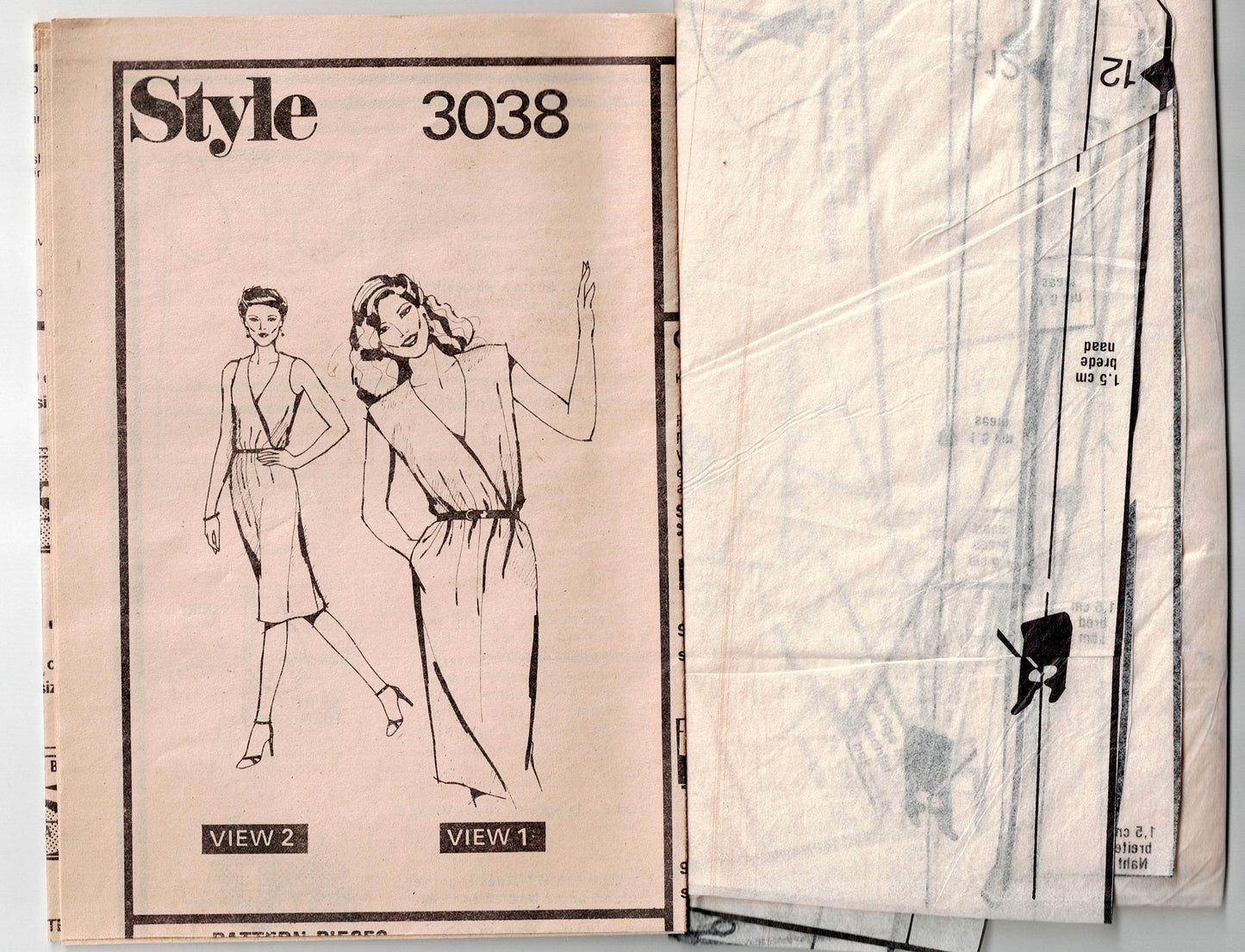 Style 3038 Womens Wrap Bodice Dress with Pockets 1980s Vintage Sewing Pattern Size 12 or 14