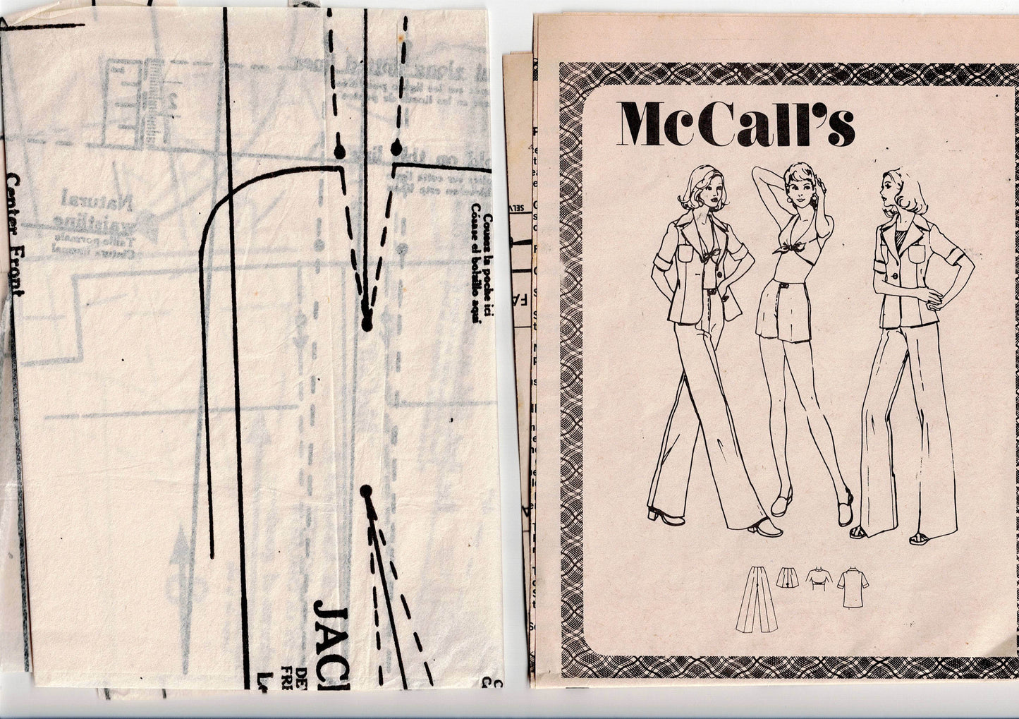 Patrón de costura vintage de los años 70 para camisa, chaqueta, sujetador, top, pantalones cortos y pantalones de cuello ancho para mujer McCall's 4052, talla 12, busto 34 pulgadas