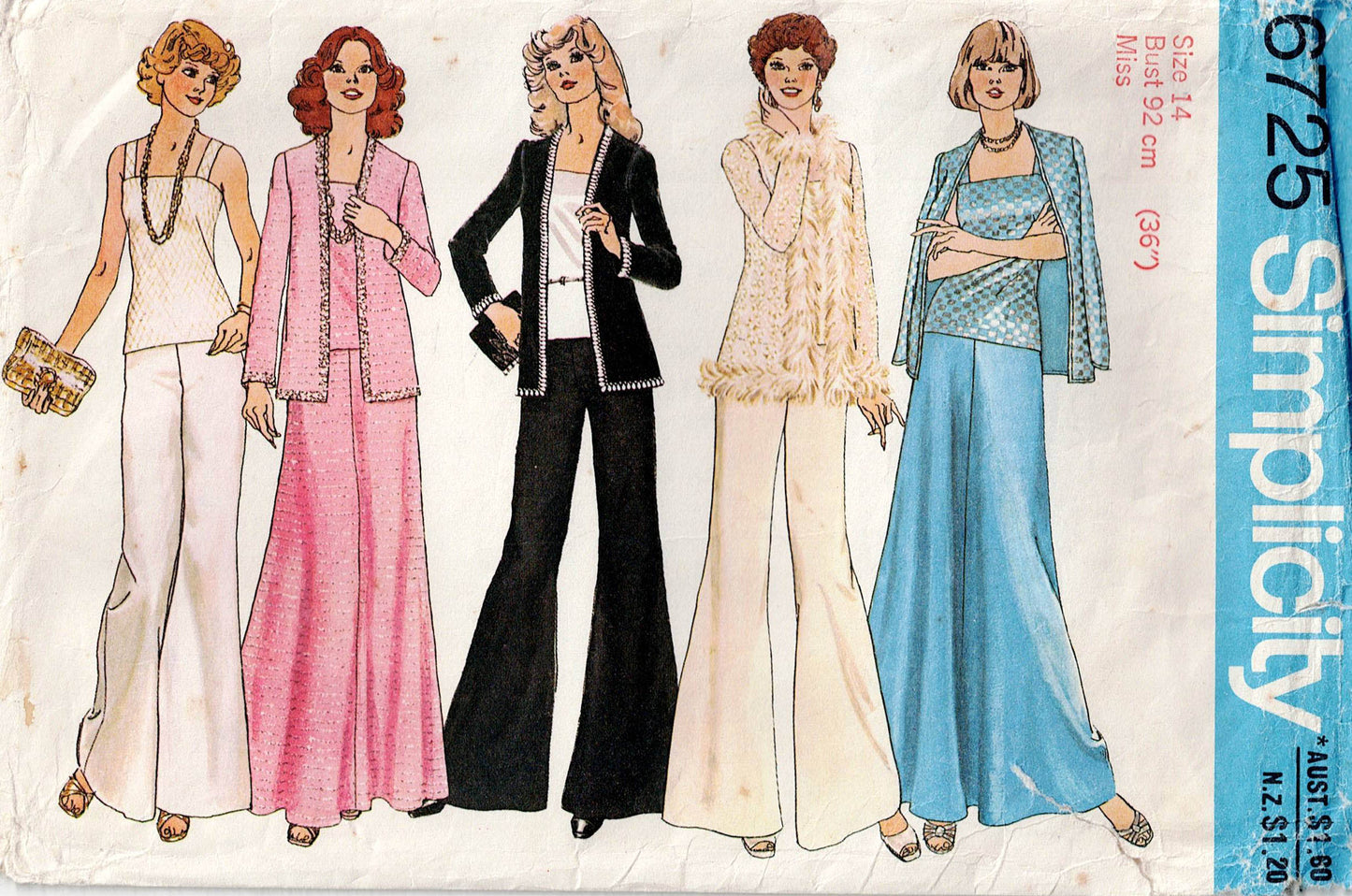 Simplicity 6725 RARE Womens Cardigan Camisole Skirt & Wide Leg Pants 1970s Vintage Sewing Pattern Size 14 Bust 36 inches UNCUT Factory Folded