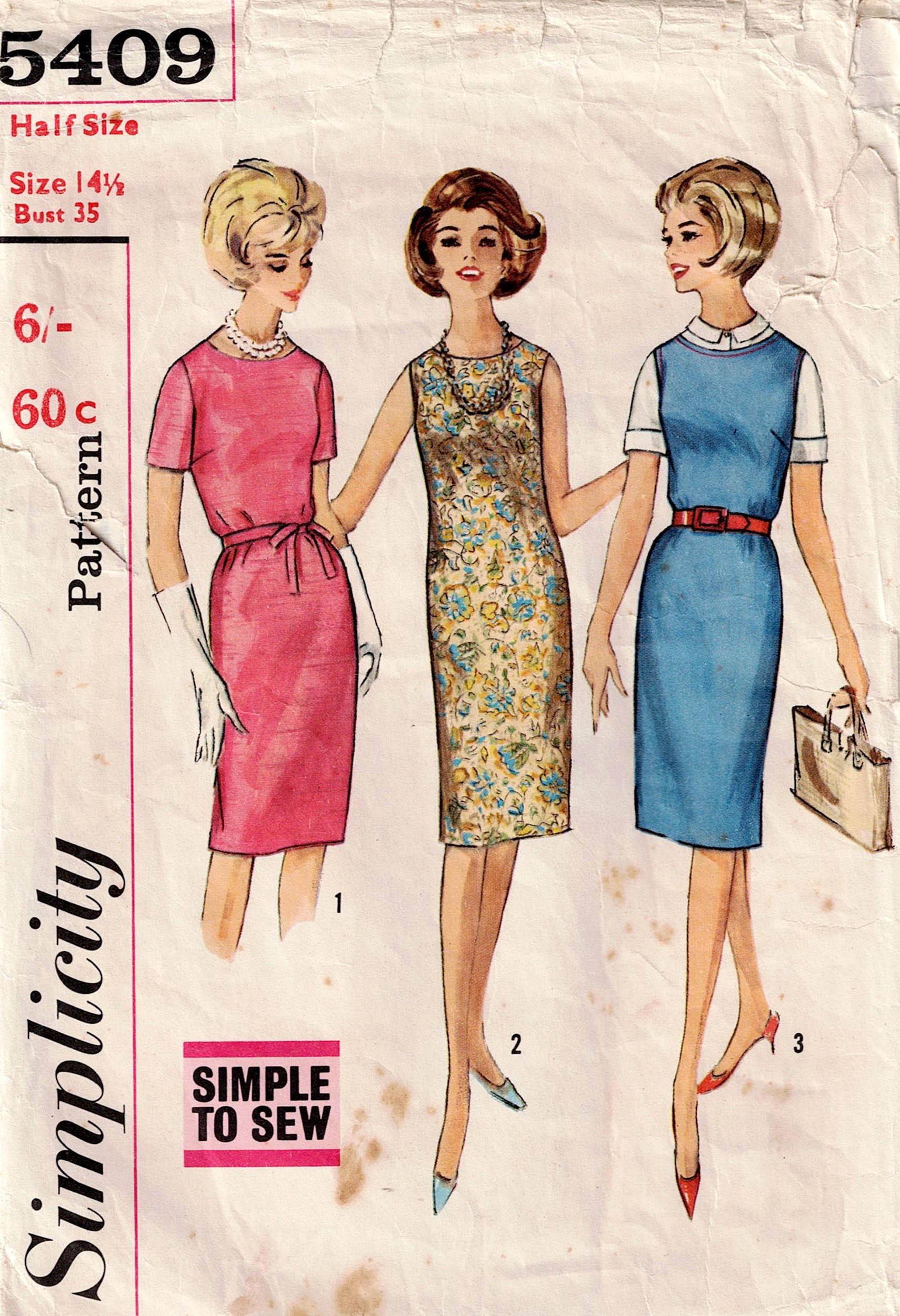 Simplicity 5409 Womens Half Size Slim Shift Dress or Jumper 1960s Vint All The Precious Things Simplicity 5409 Womens Half Size Slim Shift Dress or Jumper 1960s Vint All The Precious Things