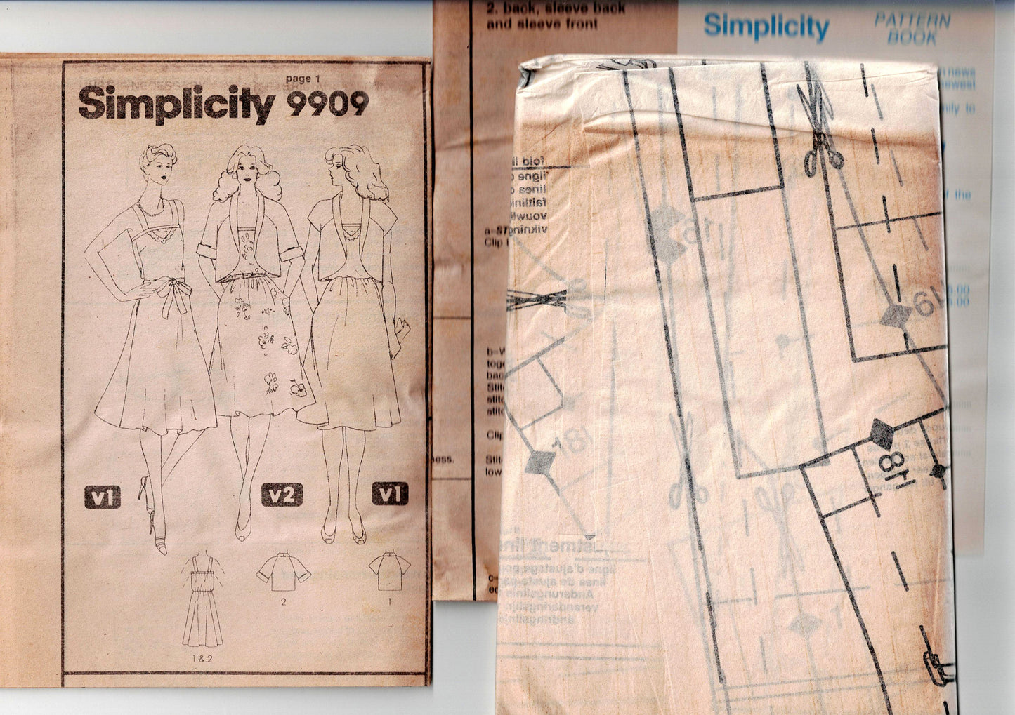 Patrón de costura vintage de los años 80 para vestido de verano y chaqueta bolero para mujer Simplicity 9909, talla 12, busto de 34 pulgadas, sin cortar, doblado de fábrica