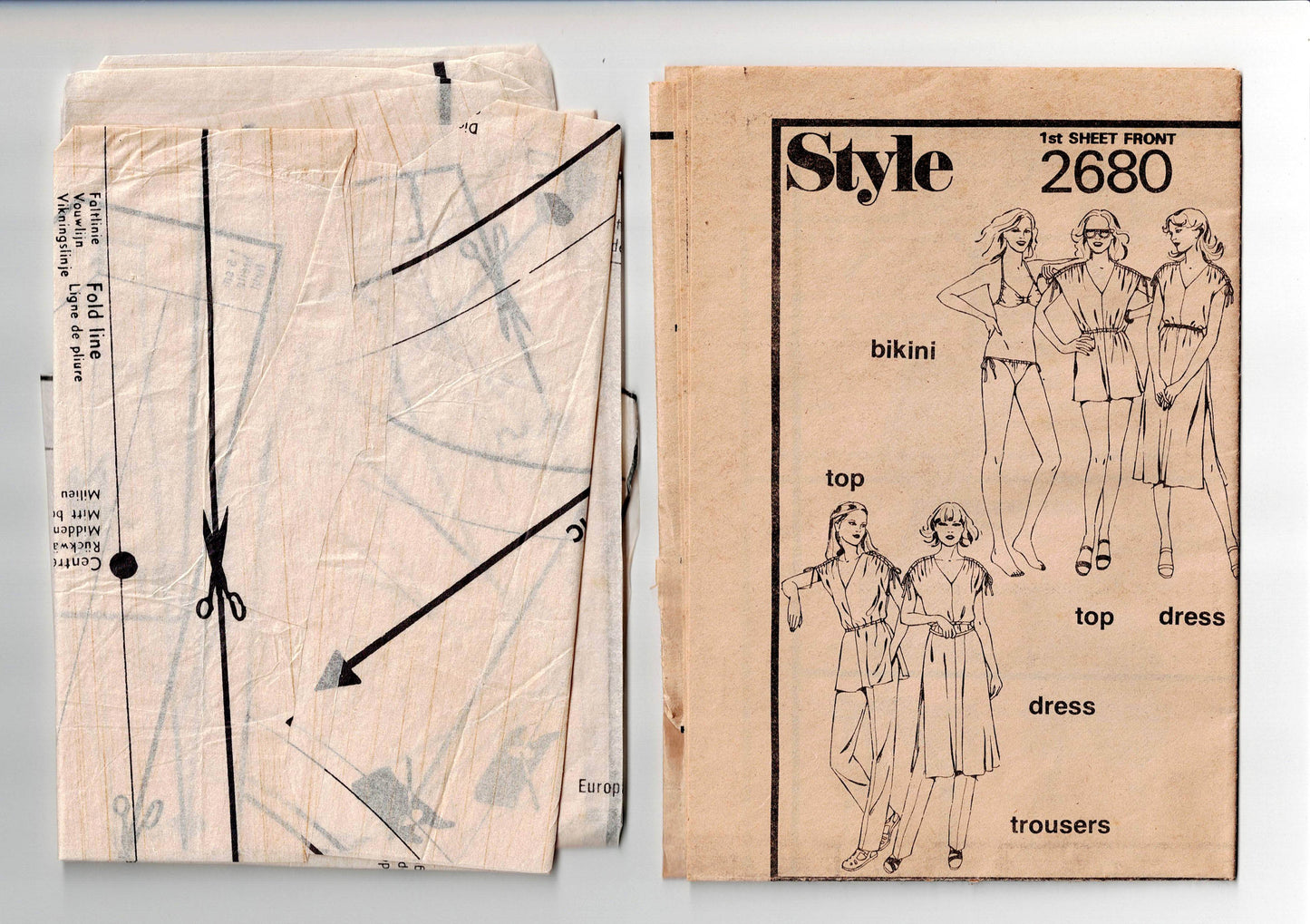 Style 2680 Womens Pullover Dress Top Pants & Bikini 1970s Vintage Sewing Pattern Size 10 Bust 32.5 inches