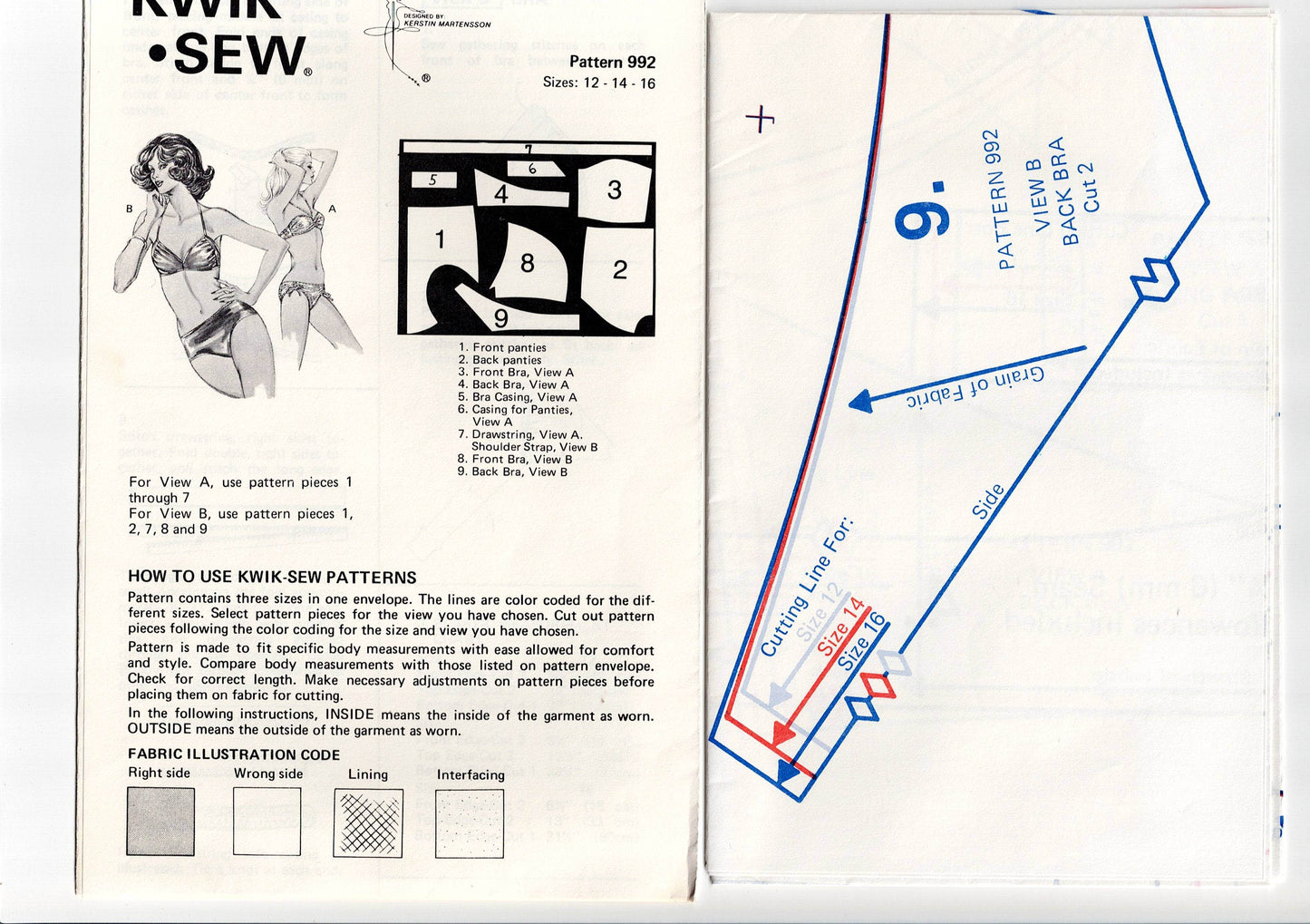 Kwik Sew 992 Womens Stretch Hipster Bikini 1970s Vintage Sewing Pattern Bust 37 - 40 inches UNCUT Factory Folded