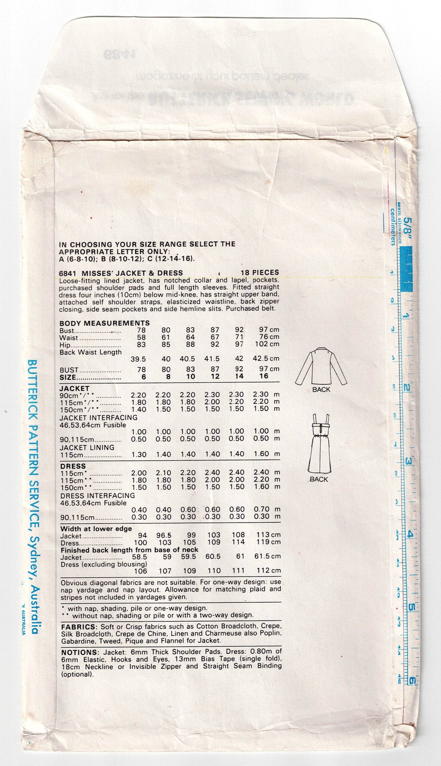 Patrón de costura vintage de los años 70 para vestido de verano y chaqueta de mujer Butterick 6841, talla 8 a 12, sin cortar, doblado de fábrica