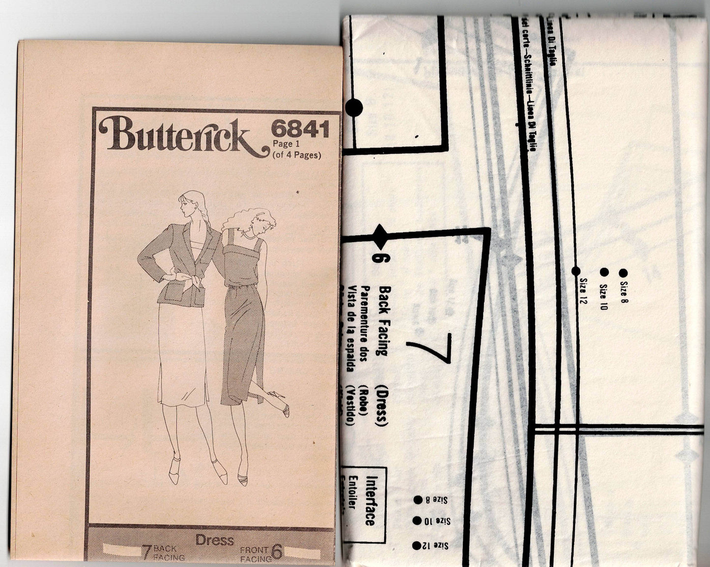 Patrón de costura vintage de los años 70 para vestido de verano y chaqueta de mujer Butterick 6841, talla 8 a 12, sin cortar, doblado de fábrica