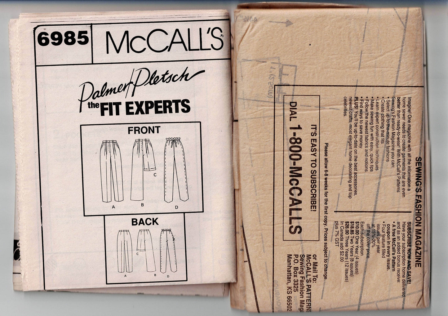 McCall's 6985 Womens PALMER PLETSCH Perfect Fit Pants & Shorts 1990s Vintage Sewing Pattern Size 14 UNCUT Factory Folded