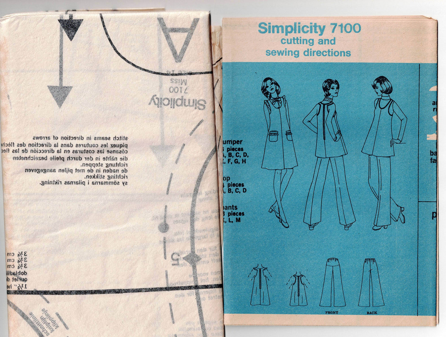 Patrón de costura vintage de los años 70 para guardarropa de maternidad retro de mujer Simplicity 7100, talla 12, busto de 34 pulgadas