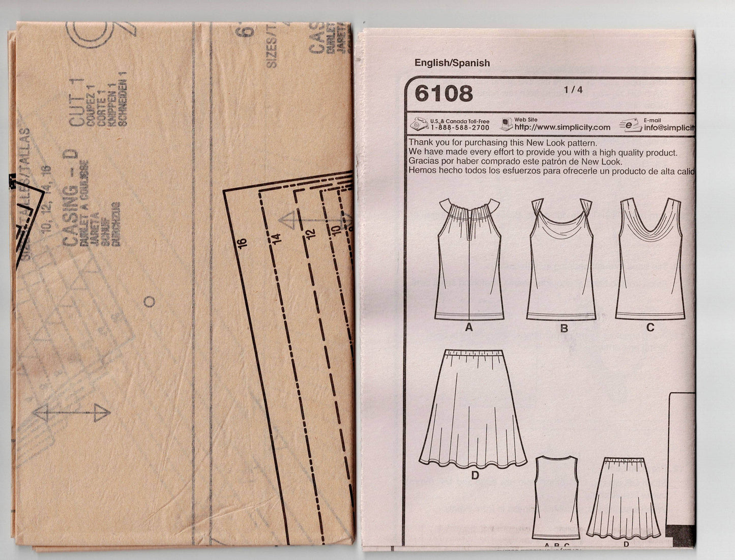 New Look 6108 Womens Stretch Tops Skirts & Scarf Out Of Print Sewing Pattern Size 4 - 16 UNCUT Factory Folded