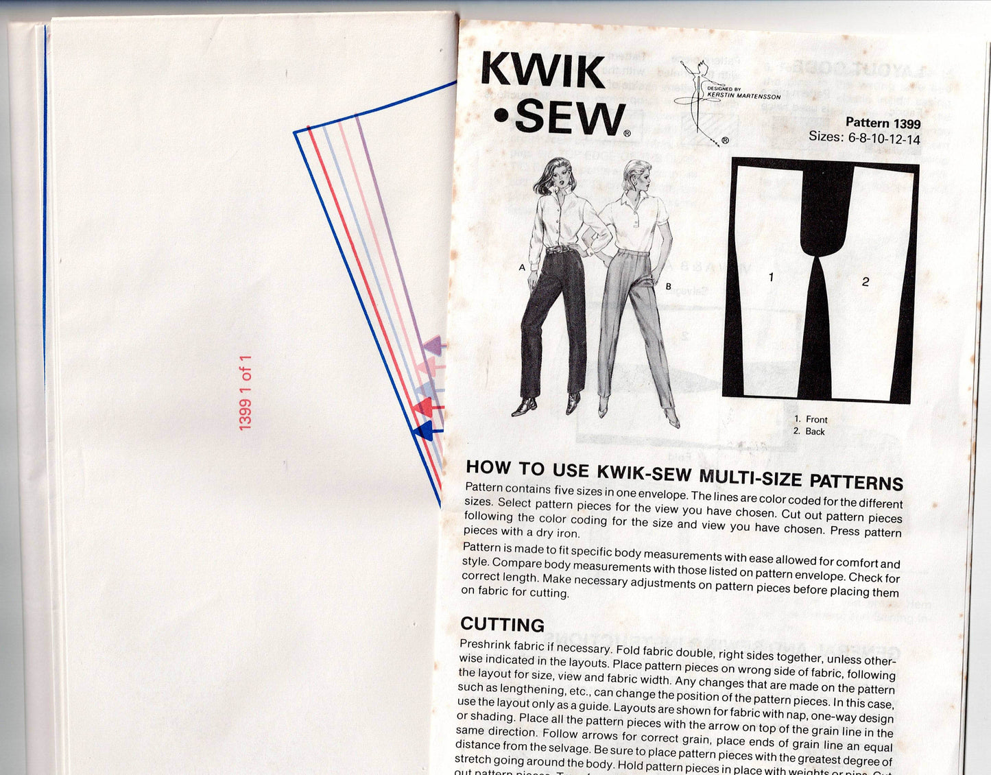 Kwik Sew 1399 Womens Stretch Straight Leg & Tapered Pants 1980s Vintage Sewing Pattern Size Waist 23 - 29 Inches UNCUT