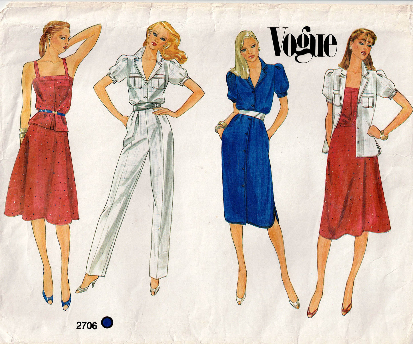 Vogue Basic Design 2706 Womens Dress Blouse Camisole Skirt & Pants 1970s Vintage Sewing Pattern Size 10 Bust 32 1/2 inches