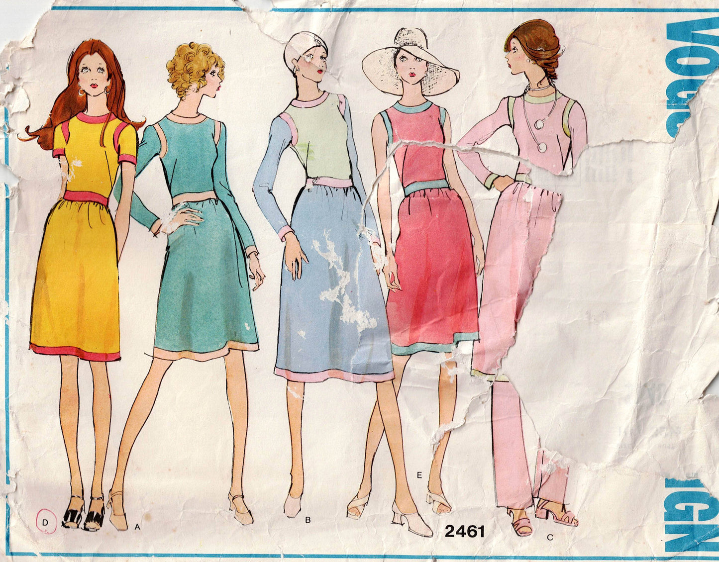 Vogue Basic Design 2461 Womens Contrast Trimmed Dress & Pants 1970s Vintage Sewing Pattern Size 10 Bust 32.5 inches