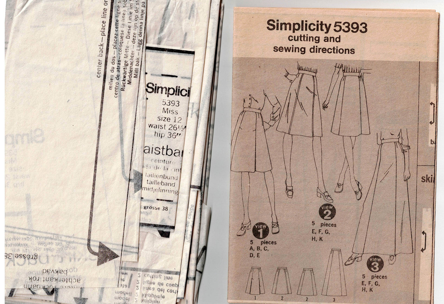 Simplicity 5393 Womens A Line Pleated Skirt or Maxi 1970s Vintage Sewing Pattern Size 12 Waist 26.5 Inches