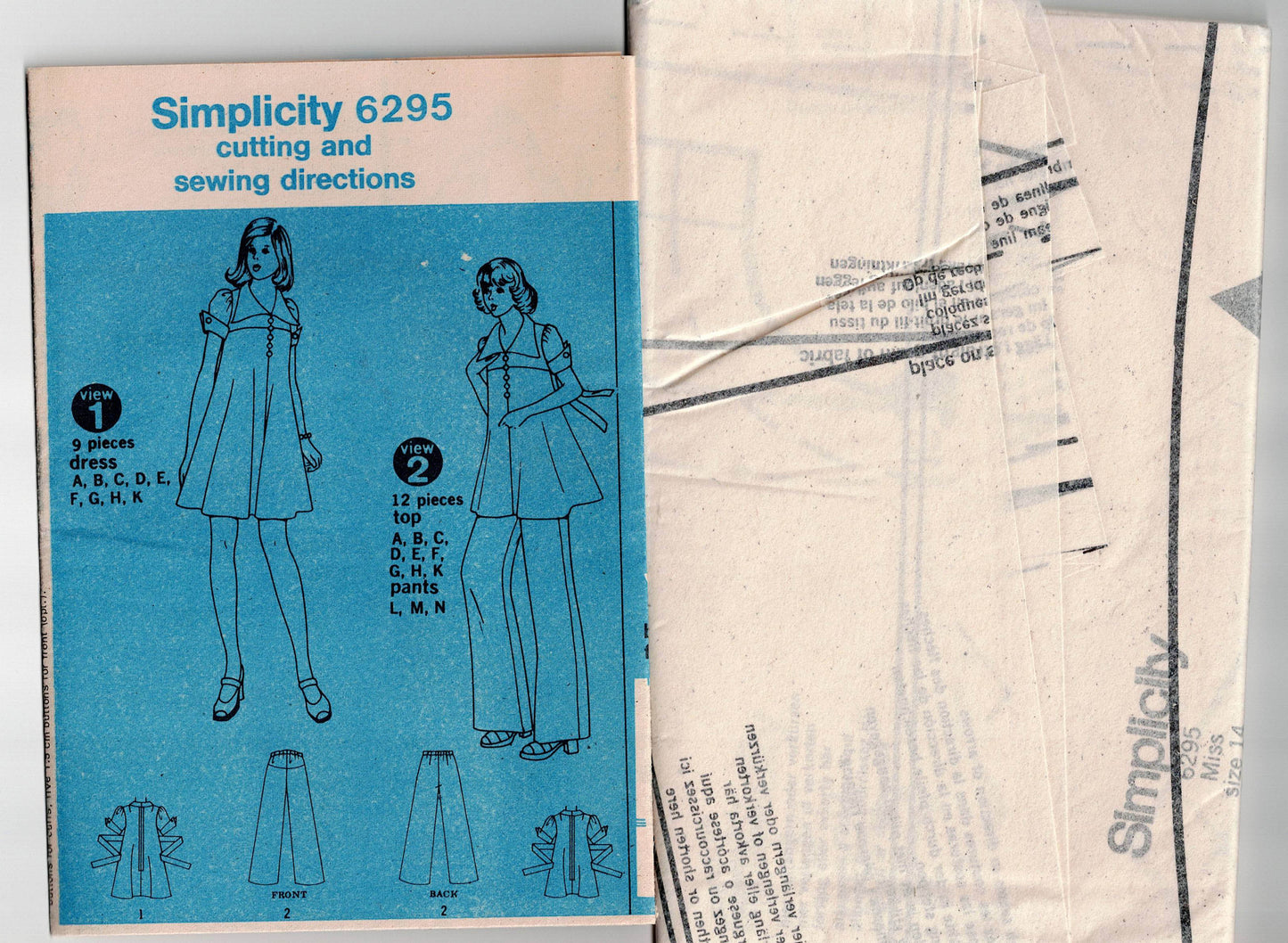 Patrón de costura vintage de los años 70 para vestido y pantalón de maternidad retro Simplicity 6295 para mujer, talla 12 o 14, sin cortar, doblado de fábrica