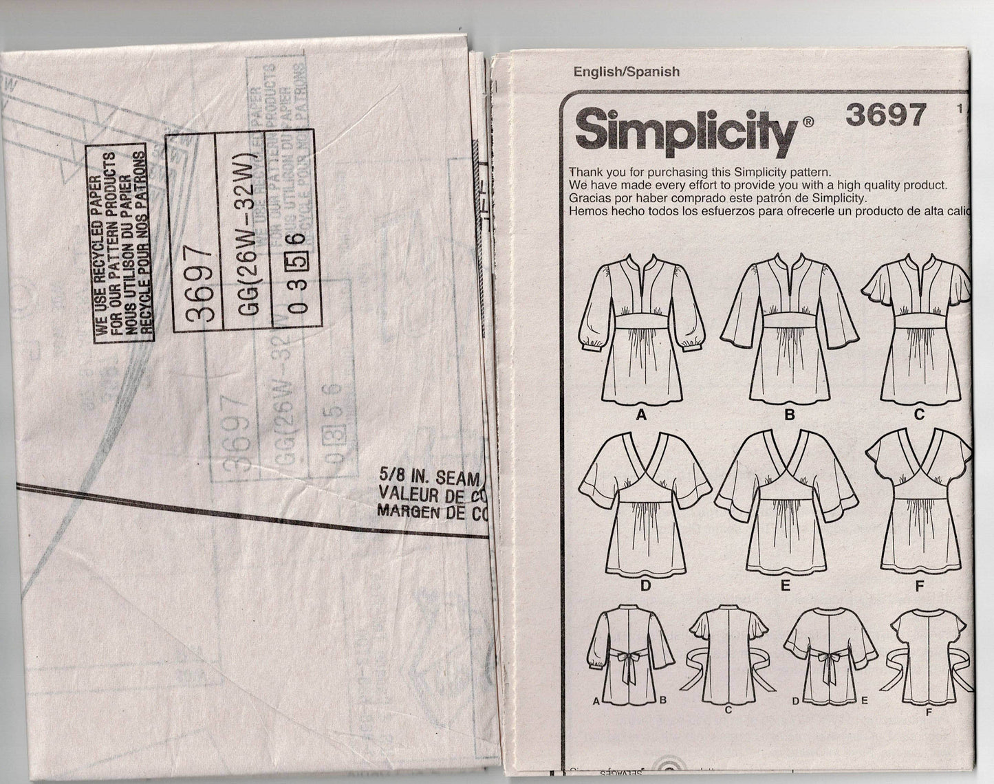 Patrón de costura de túnica tejida y de punto elástico para mujer Simplicity 3697 Khalia Ali, agotado, talla 26W - 32W, sin cortar, doblado de fábrica