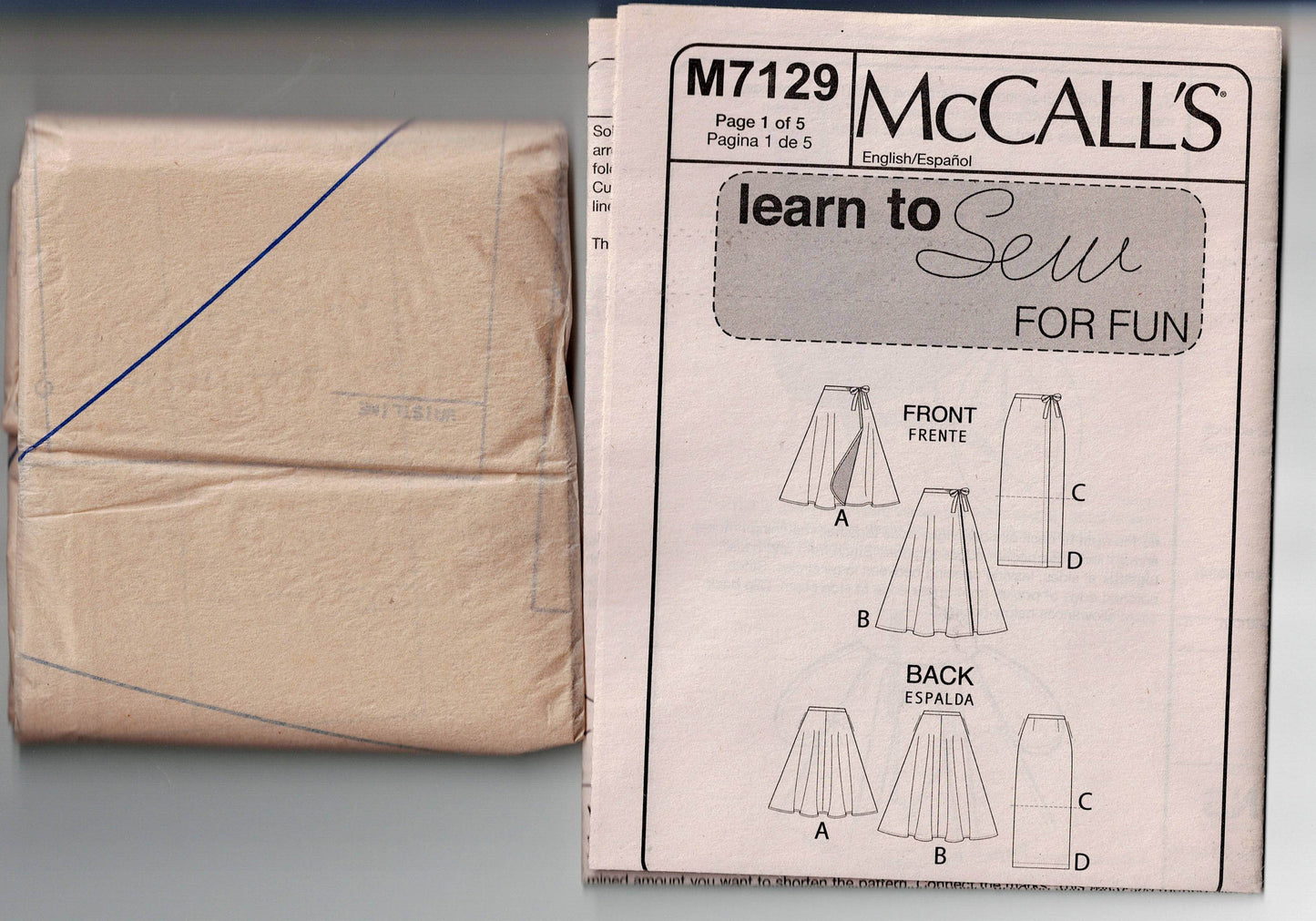 McCall's 7129 Womens Slim or Flared Reversible Wrap Skirt Out Of Print Sewing Pattern Sizes 8 - 16 UNCUT Factory Folded