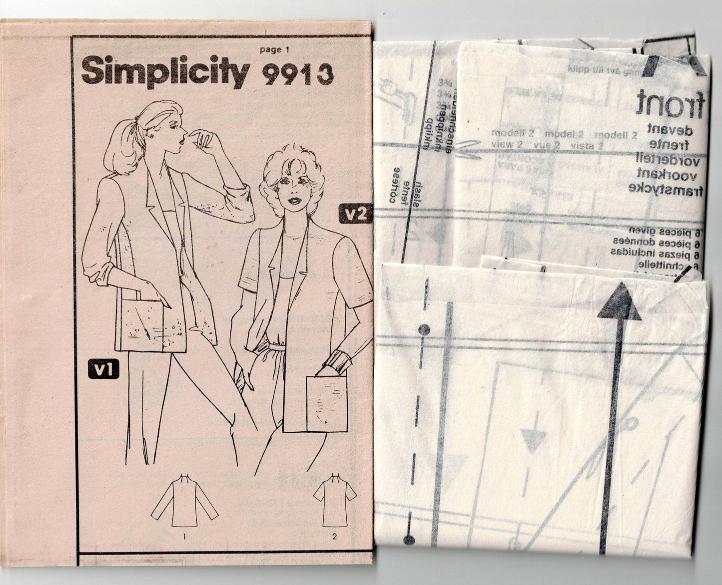 Simplicity 9913 Womens JIFFY Short or Long Sleeved Jacket 1980s Vintage Sewing Pattern Size 12 Bust 34 inches