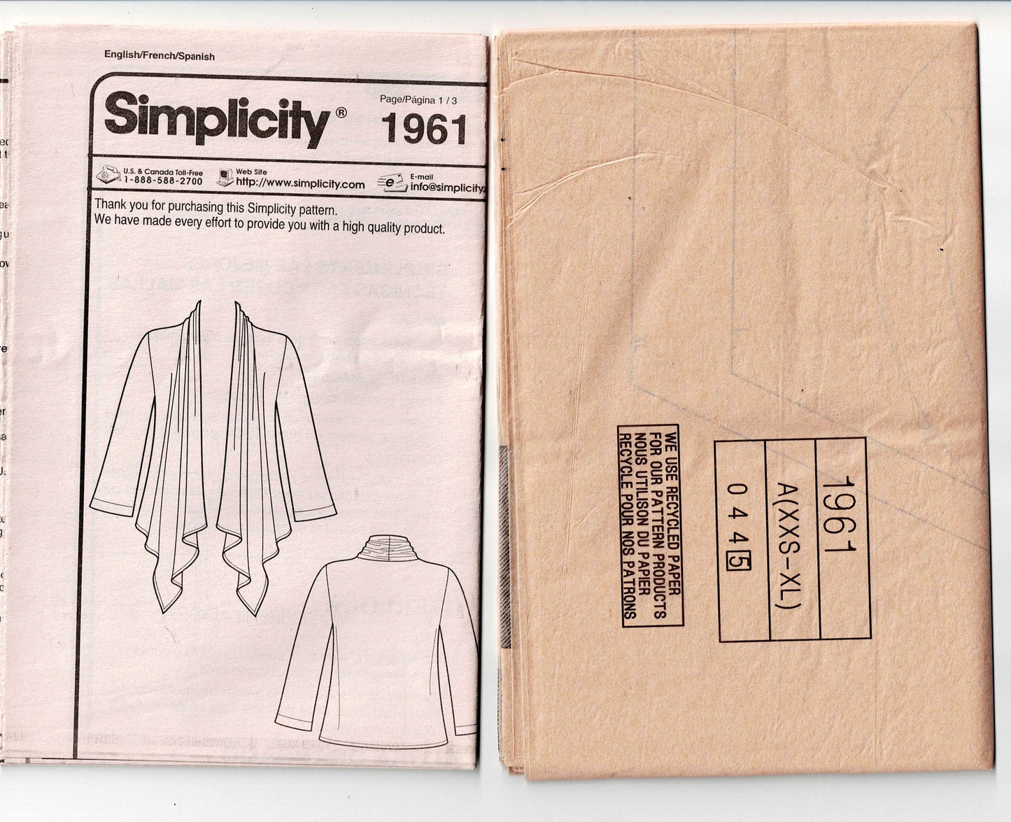 Simplicity 1961 EASY Stretch Wrap Cardigan Jacket Out Of Print Sewing Pattern Size XXS - XXL UNCUT Factory Folded