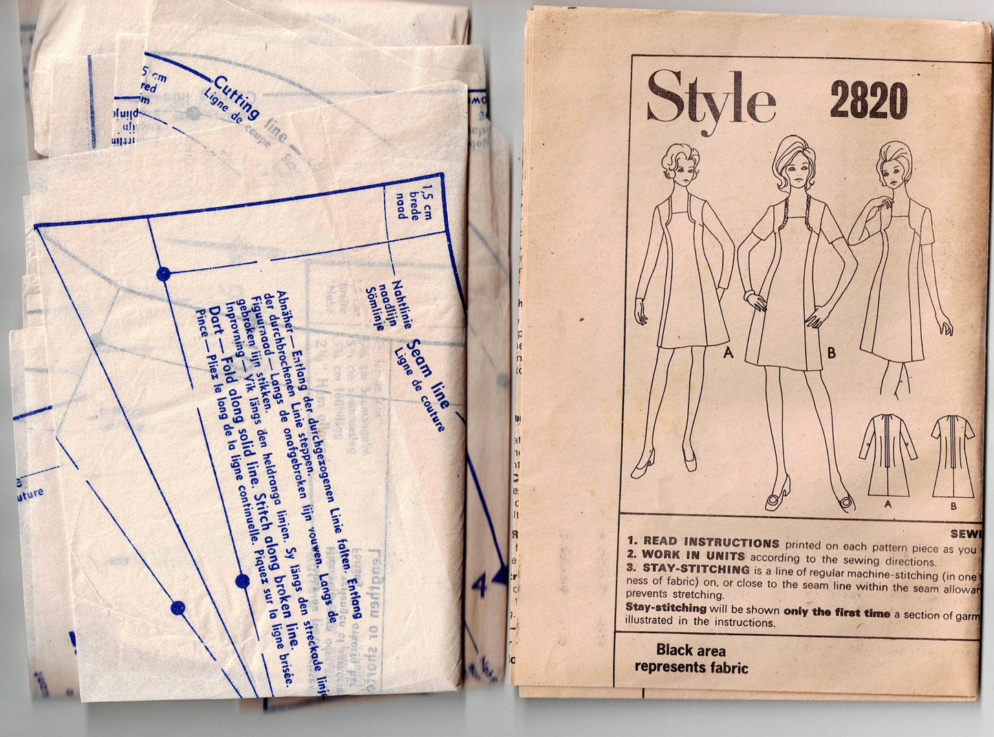 Style 2820 Womens Square Neck Panelled Front Dress 1960s Vintage Sewing Pattern Size 18 Bust 40 inches UNCUT Factory Folded