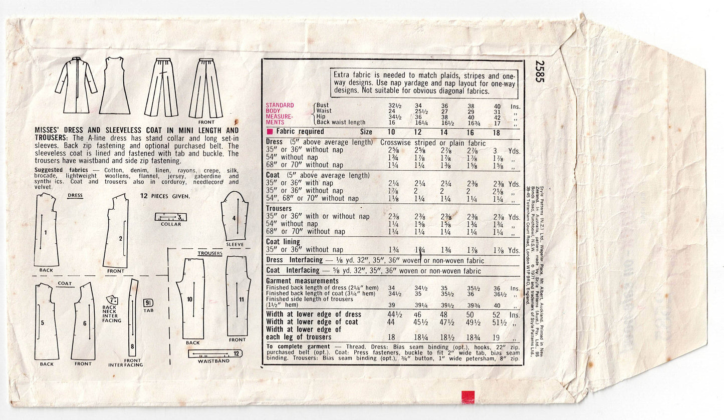 Style 2585 Womens MOD Stand Collar Mini Dress Vest & Pants 1960s Vintage Sewing Pattern Size 12 Bust 34 inches