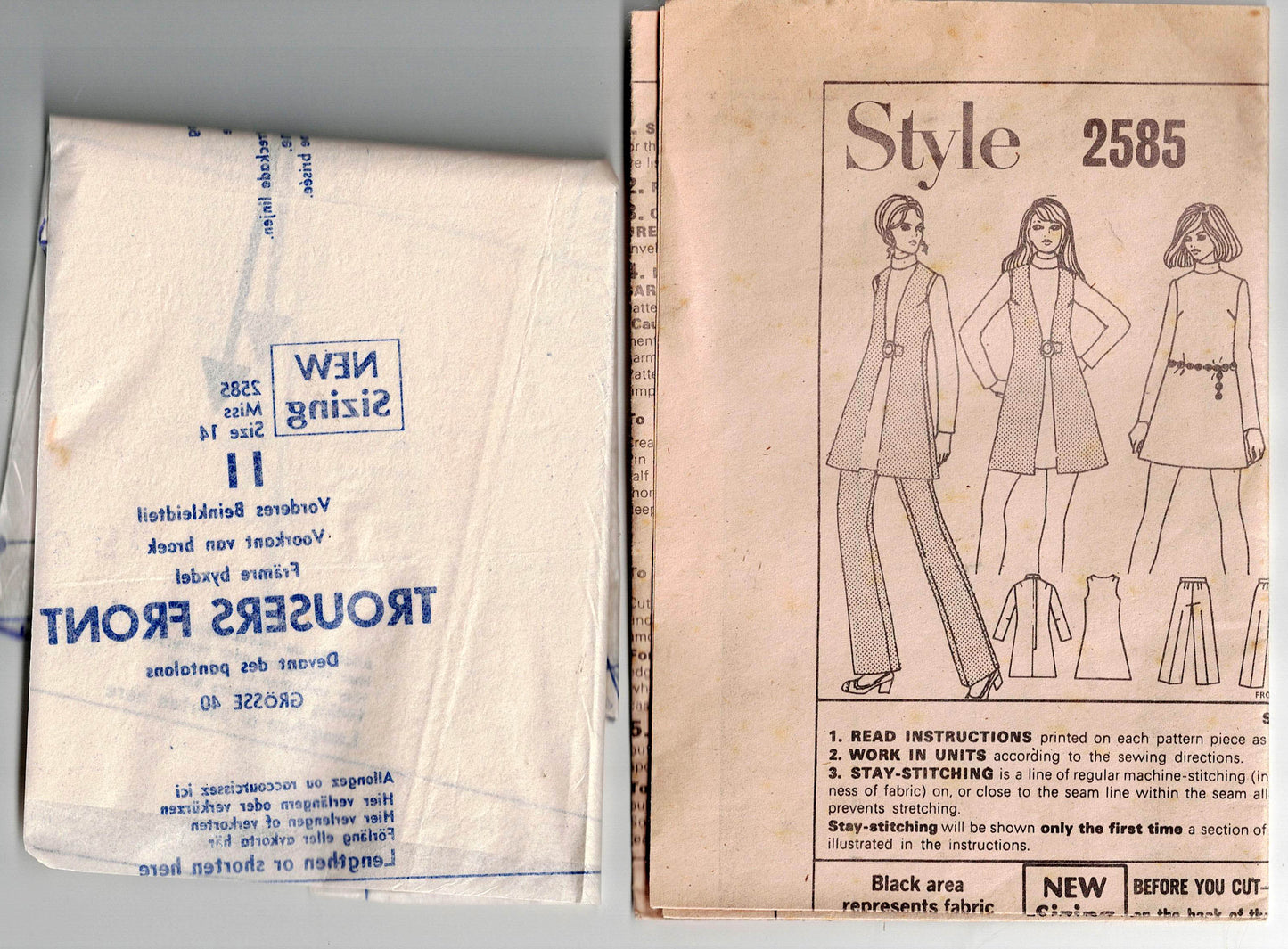 Style 2585 Womens MOD Stand Collar Mini Dress Vest & Pants 1960s Vintage Sewing Pattern Size 12 Bust 34 inches