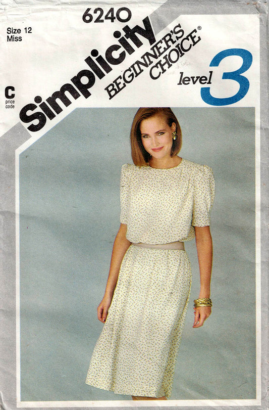 Patrón de costura vintage de los años 80 para vestido con hombros al descubierto Simplicity 6240, para mujer, talla 12, busto 34 pulgadas