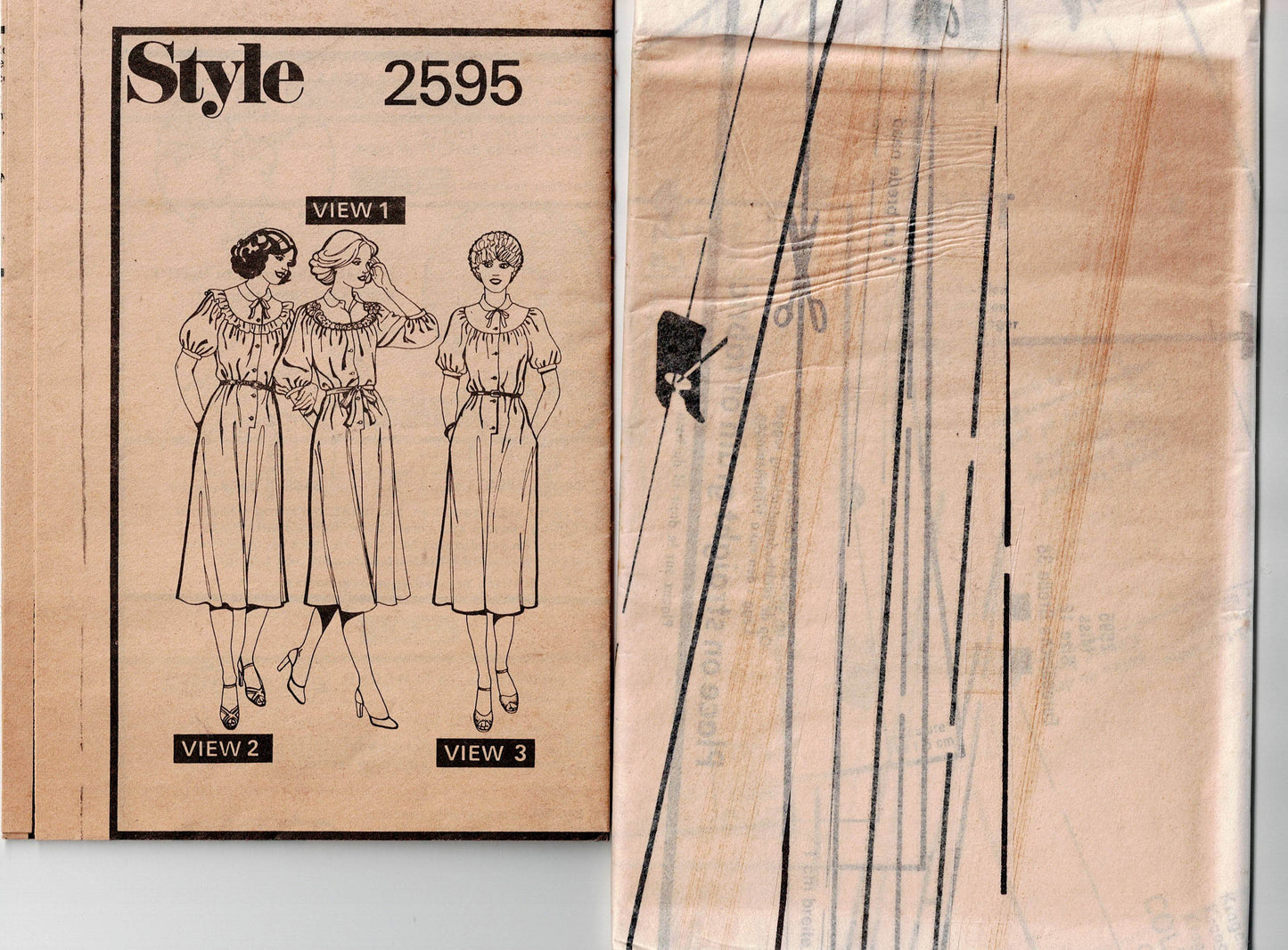 Patrón de costura vintage de los años 70, estilo 2595, para mujer, con mangas abullonadas y canesú redondo, con bolsillos, talla 12, busto de 34 pulgadas, sin cortar, doblado de fábrica