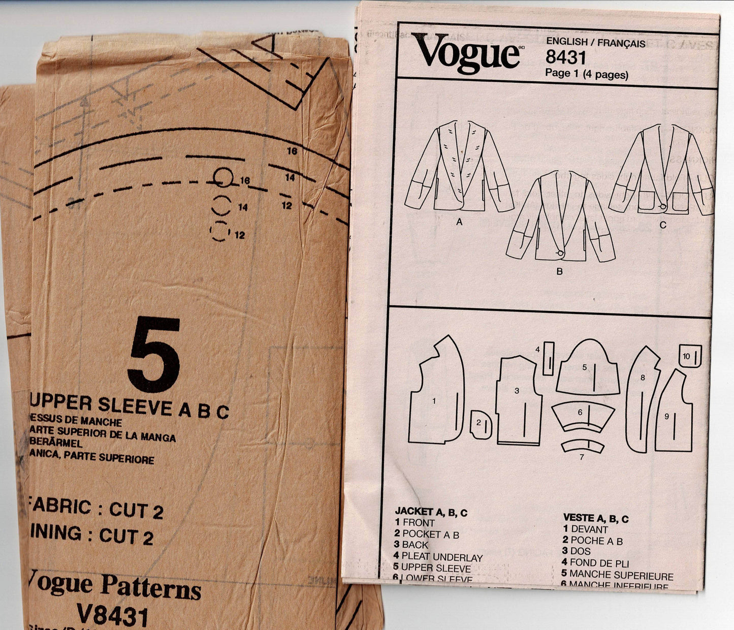 Vogue 8431 Womens Wide Collar Jackets Out Of Print Sewing Pattern Size 12 - 16 UNCUT Factory Folded