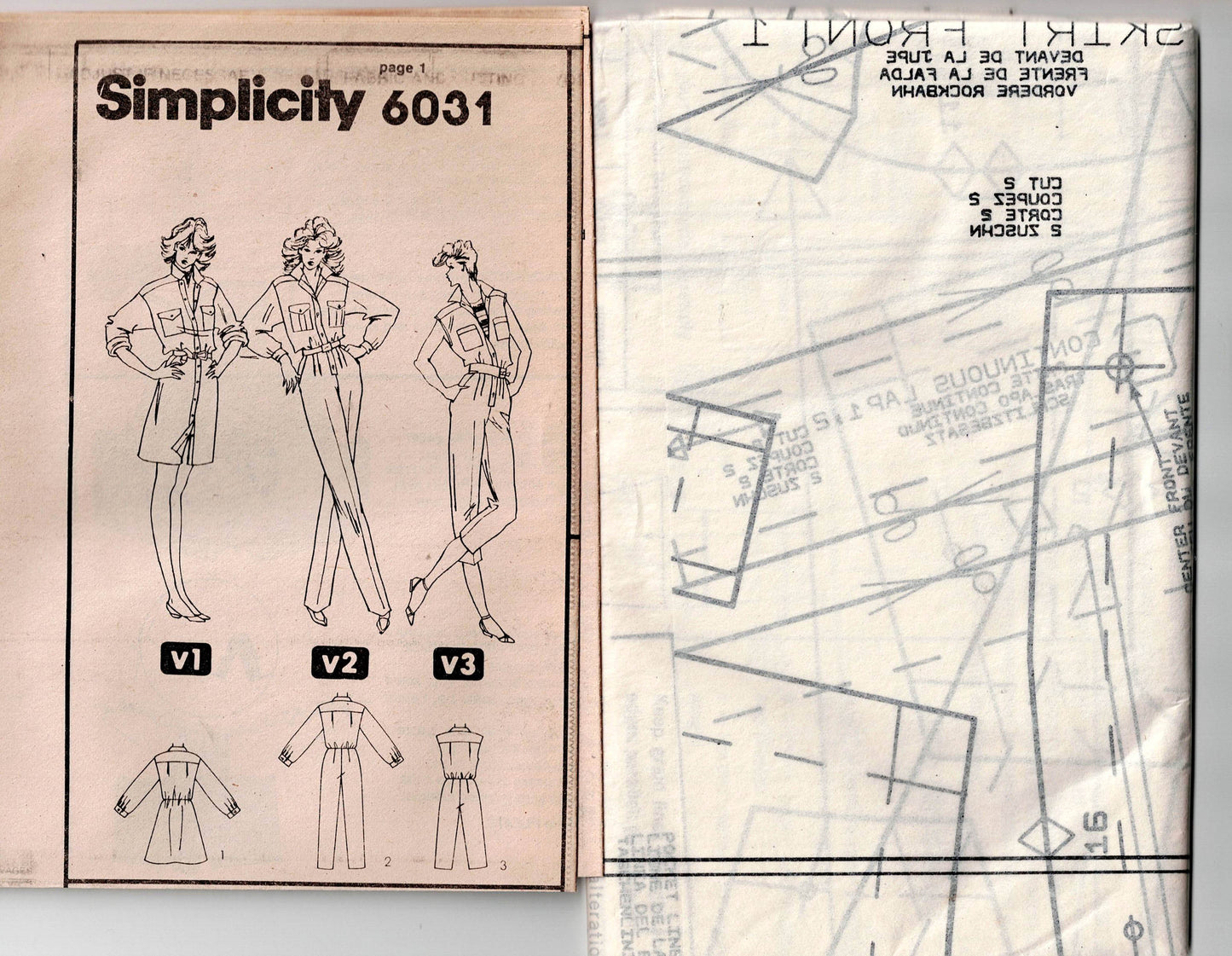 Simplicity 6031 Womens Safari Style Dress Jumpsuit & Rompers 1980s Vintage Sewing Pattern Size 12 Bust 34 inches UNCUT Factory Folded