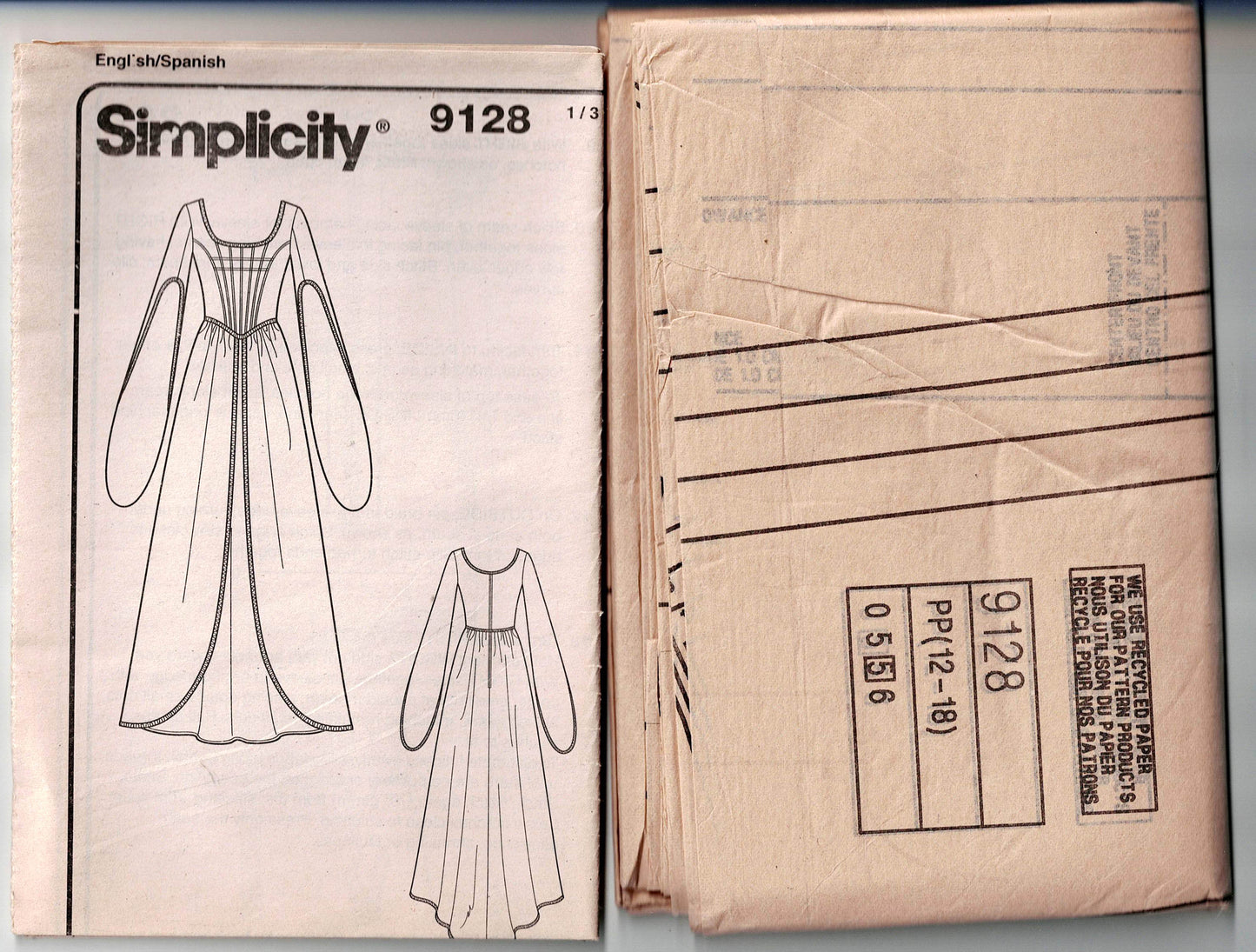 Simplicity 9128 BEGOTTEN Womens Boned Bodice Wedding Medieval Bell Sleeved Gown Out Of Print Sewing Pattern Sizes 12 - 18 UNCUT Factory Folded