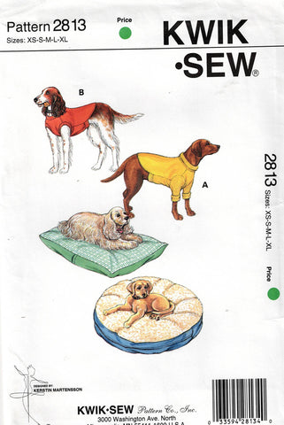 Kwik Sew 2813 Dog Coats & Pillows 1990s Vintage Sewing Pattern Size XS - XL UNCUT Factory Folded