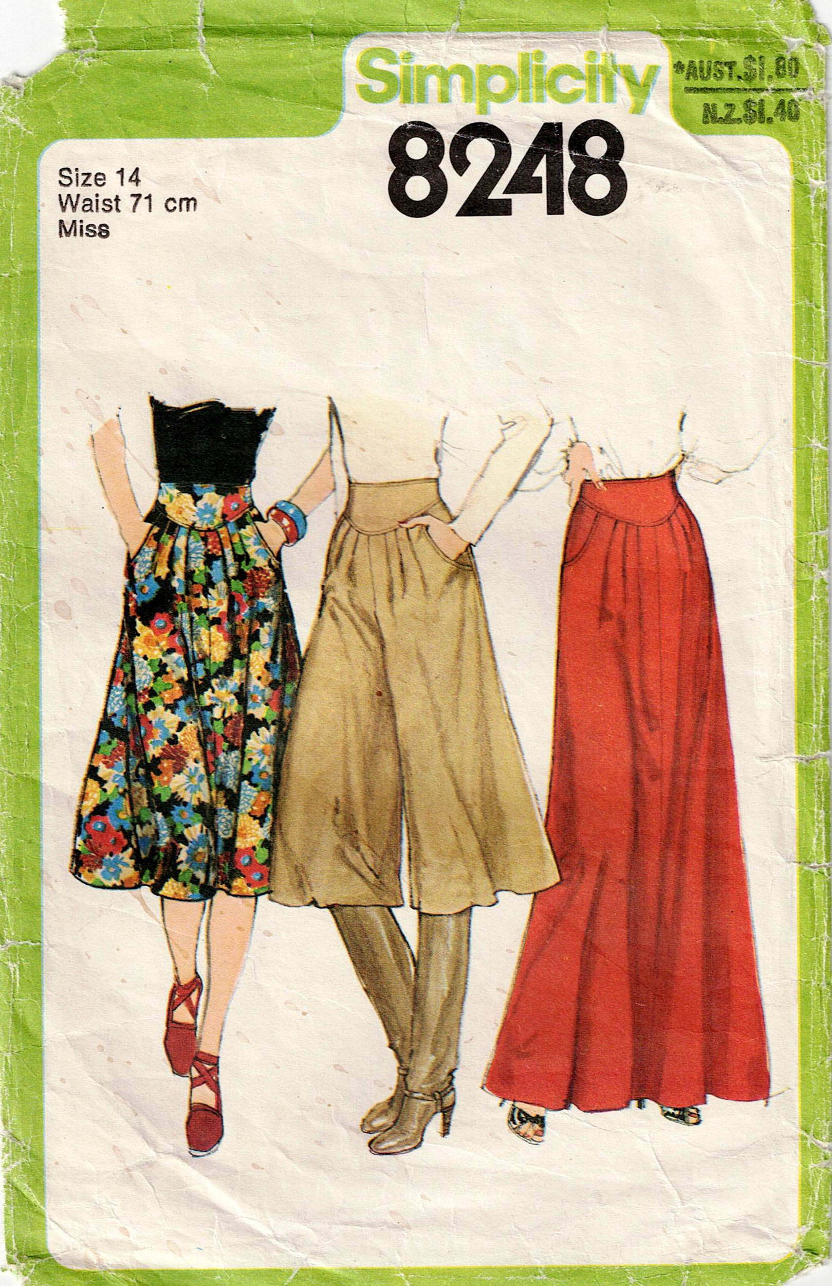 Simplicity 8248 Womens Yoked Midi Maxi Skirt Culottes 1970s Vintage All The Precious Things