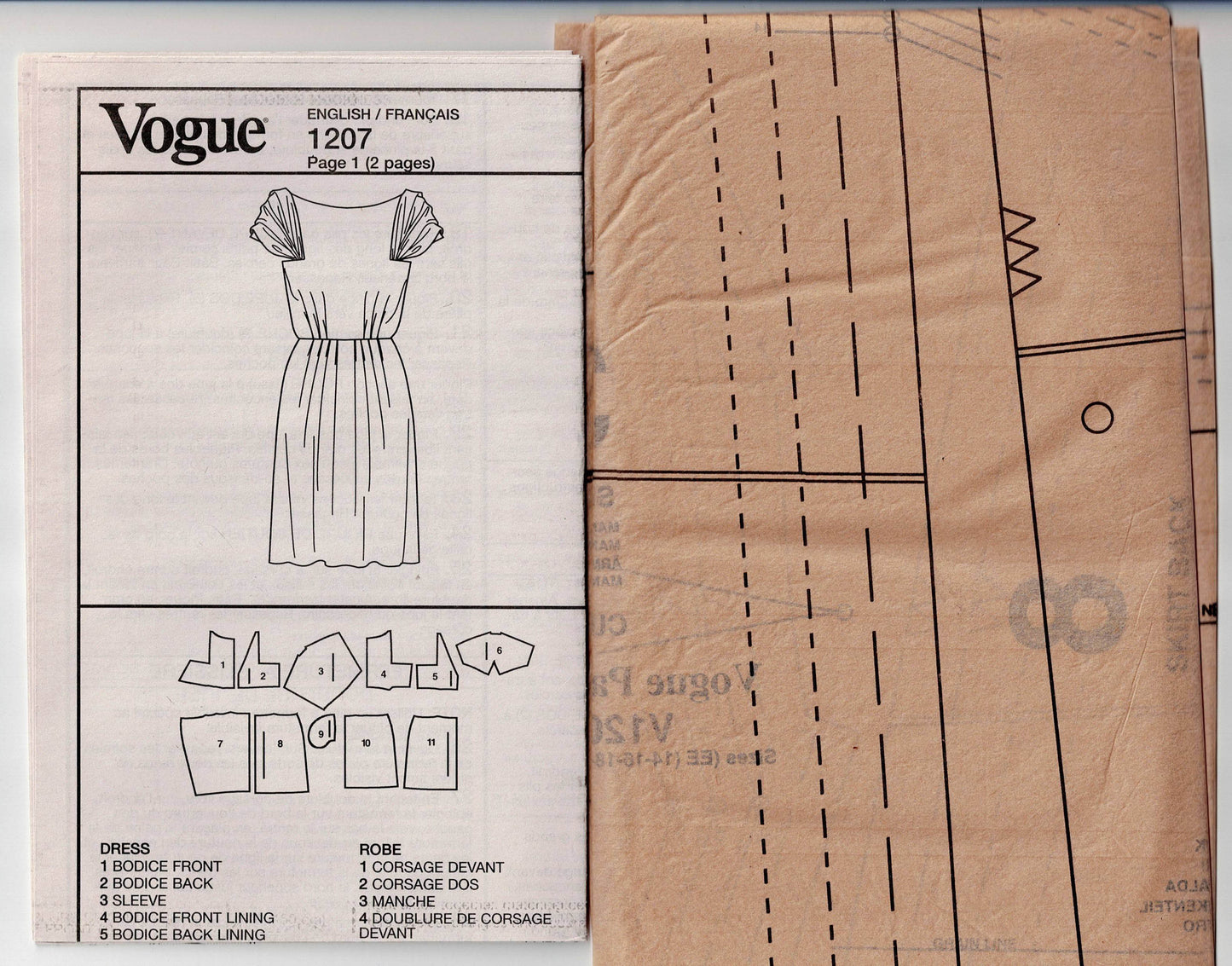 Patrón de costura agotado para vestido de noche de mujer con espalda en V y mangas plisadas CYNTHIA STEFFE de diseñador estadounidense Vogue 1207, talla 14-20, sin cortar, doblado de fábrica