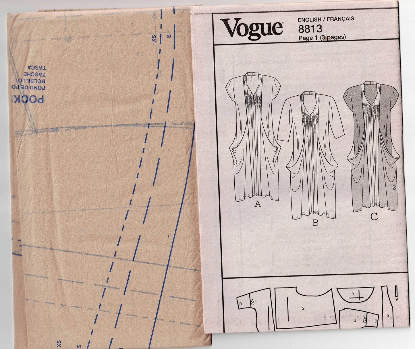 Vogue Designer Original 8813 MARCY TILTON Womens Draped Pocket Cocoon Dress Out Of Print Sewing Pattern Sizes XS - M UNCUT Factory Folded
