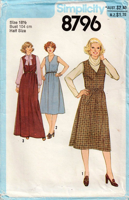 Simplicity 8796 Womens Half Size Pinafore Jumper Dress & Blouse 1970s Vintage Sewing Pattern Bust 41 Inches UNCUT Factory Folded (Copy)