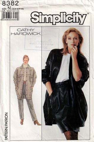 Simplicity 8382 CATHY HARDWICK Womens Oversized Jacket Pants & Skirt 1980s Vintage Sewing Pattern Size 10-14 UNCUT Factory Folded